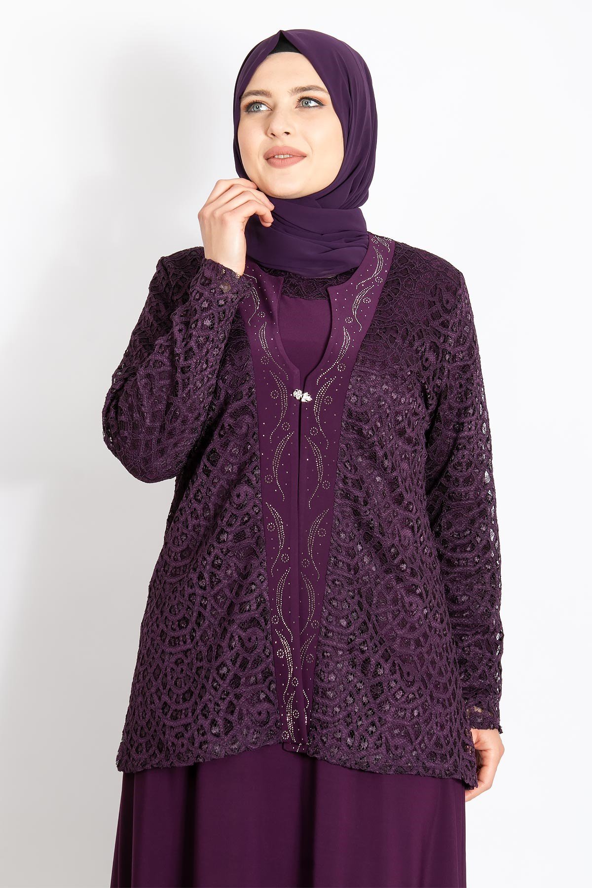 DANTEL DETAY CEKETLİ ABİYE TAKIMMDA2208-MÜRDÜMMDA