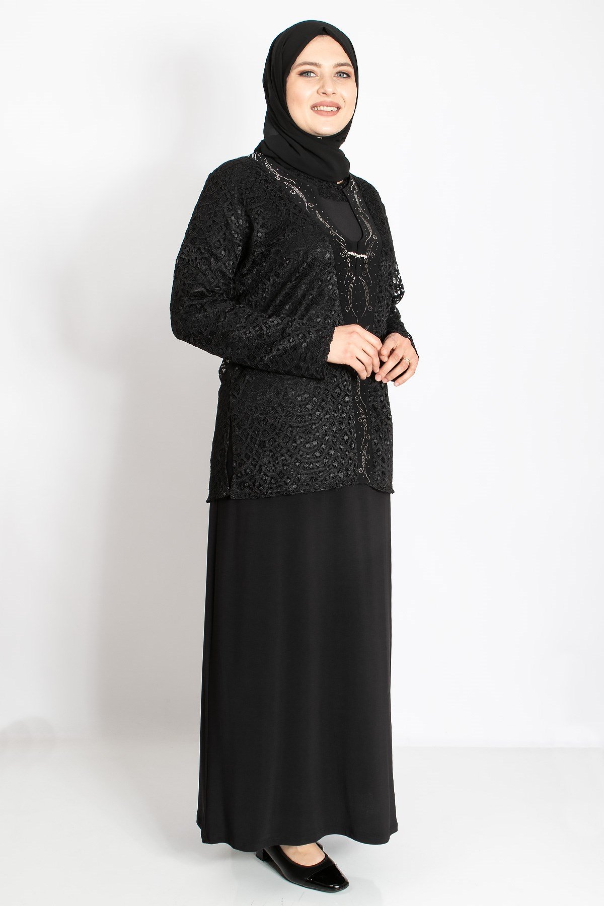 Dantel Detay Ceketli Abiye Takım Siyah MDA2208MDA2208-SİYAHMDA