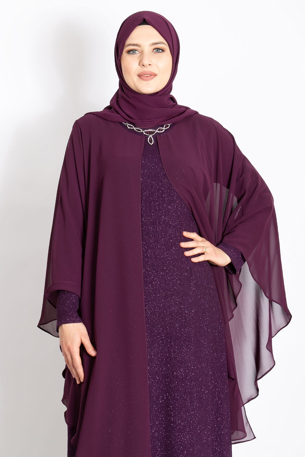 KOLYE DETAYLI SİMLİ ABİYEMDA2214-MÜRDÜMMDA