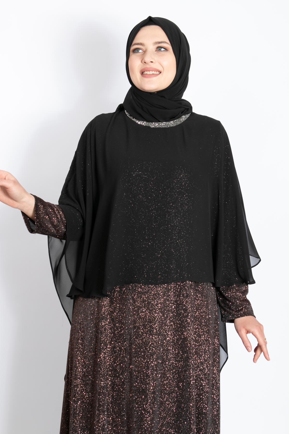 Pelerinli Simli Abiye Bakır MDA2216MDA2216-BAKIRMDA