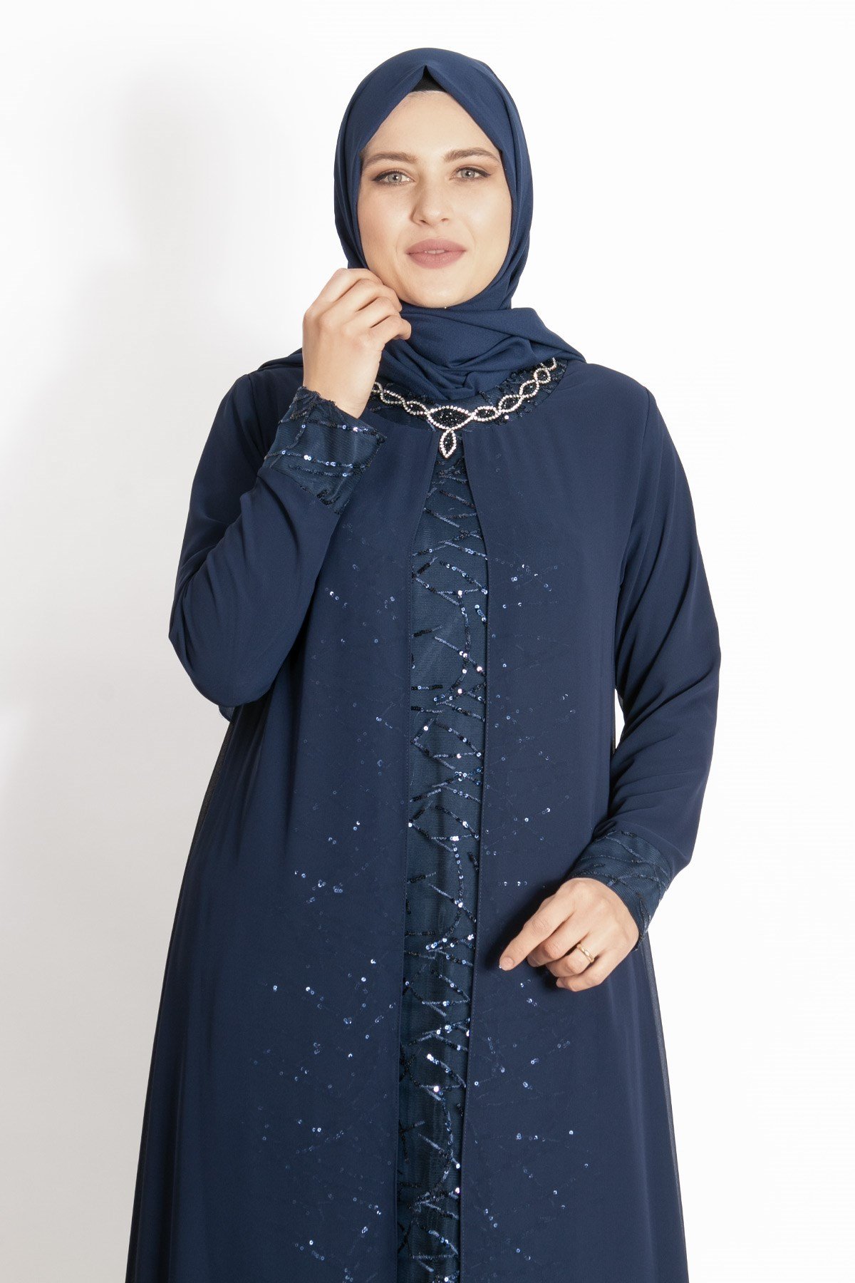 KOLYE ŞİFON DETAYLI ABİYEMDA2218-LACİVERTMDA