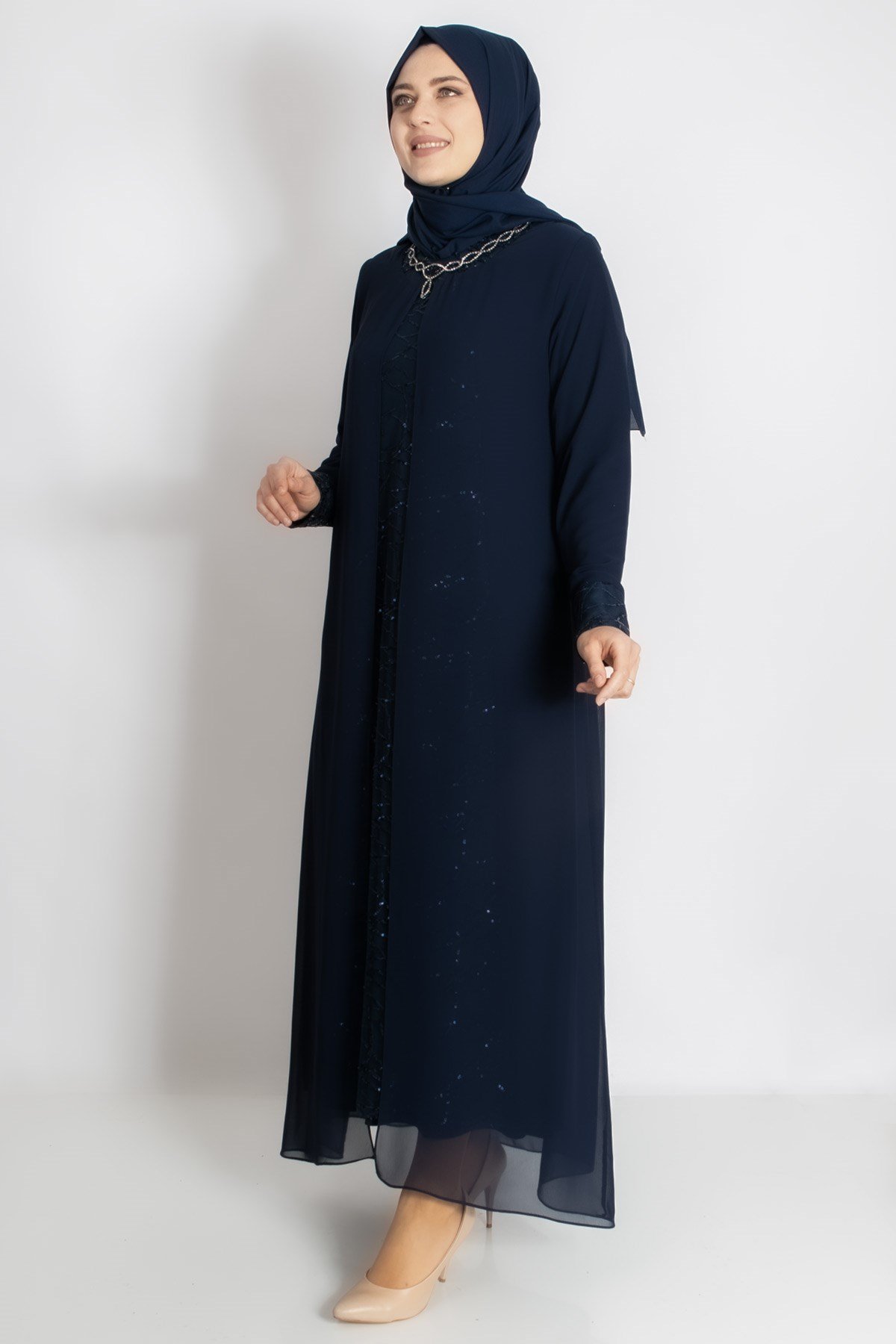 KOLYE ŞİFON DETAYLI ABİYEMDA2218-LACİVERTMDA