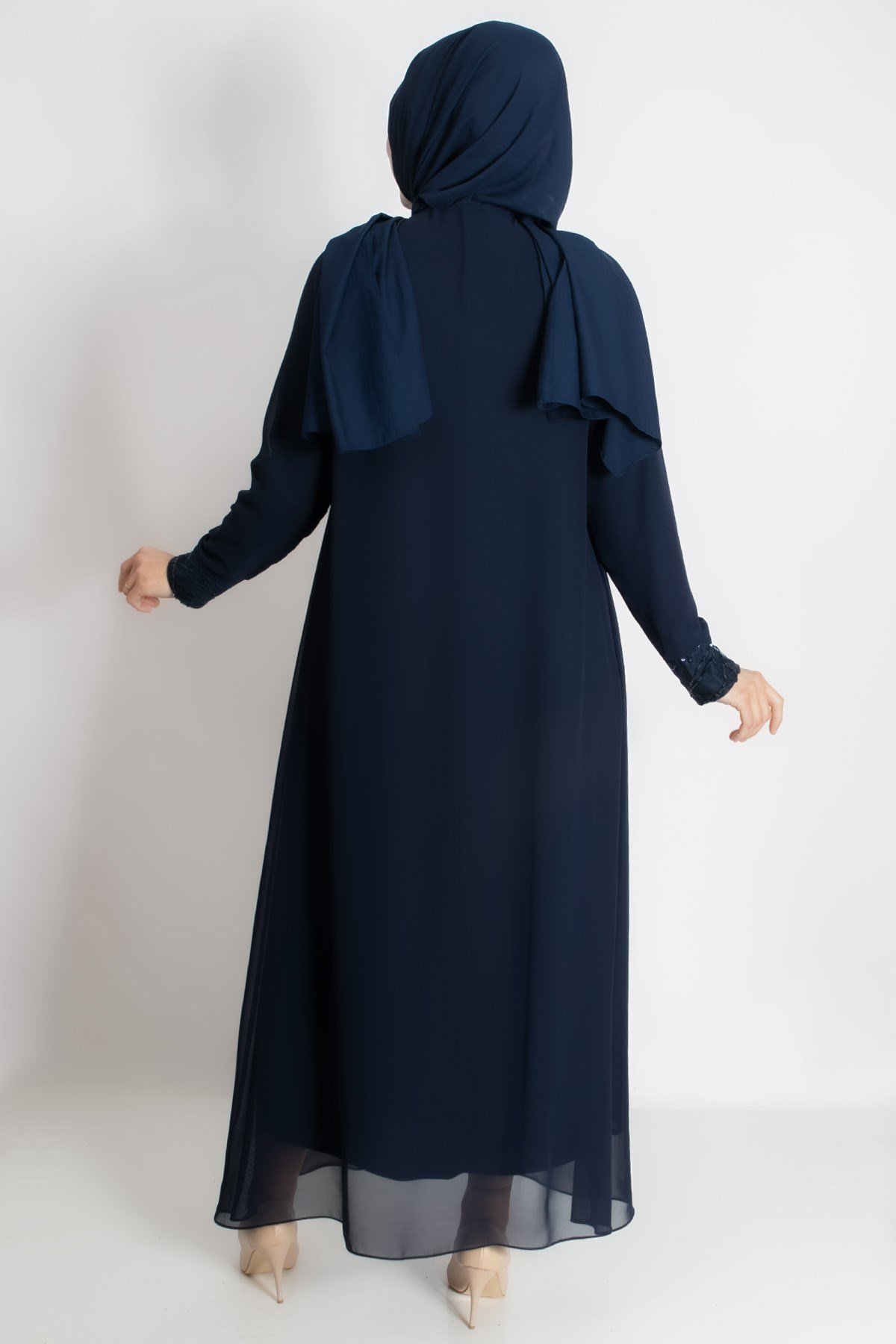 KOLYE ŞİFON DETAYLI ABİYEMDA2218-LACİVERTMDA