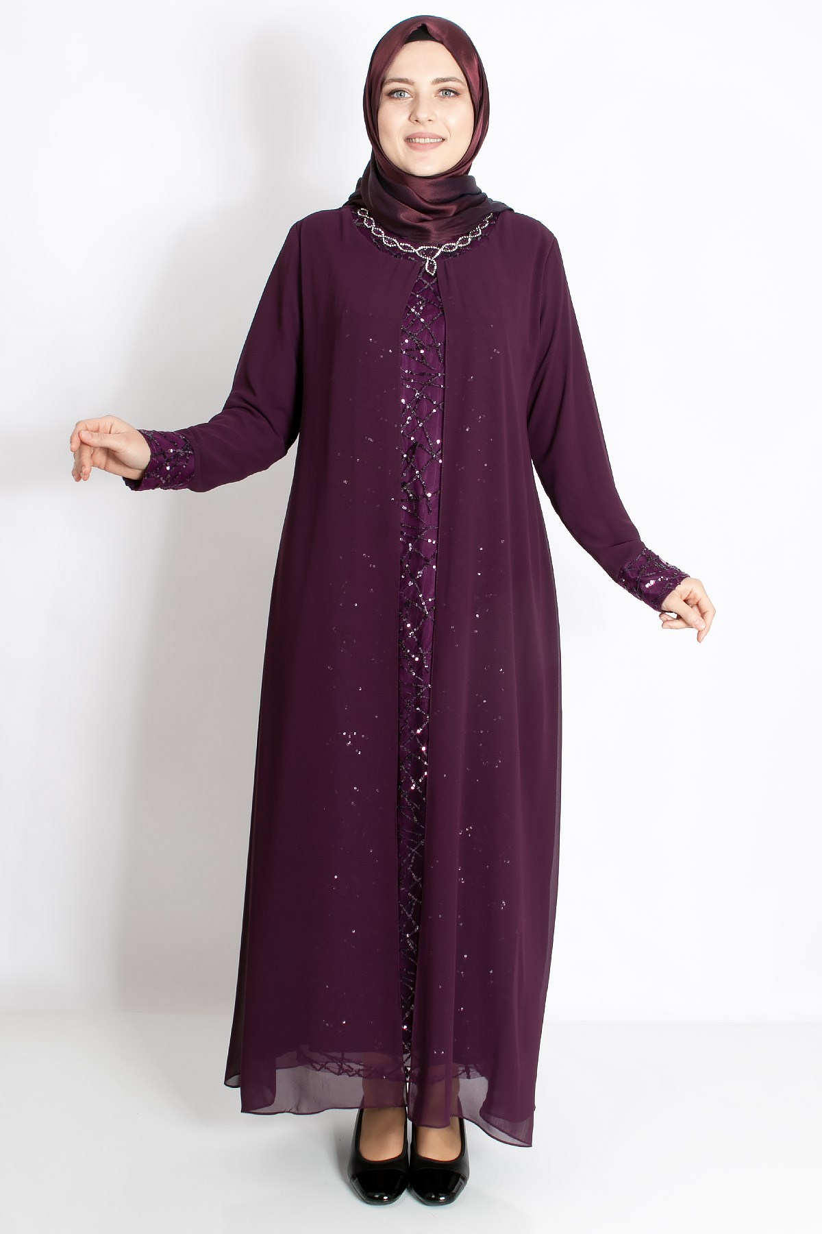 KOLYE ŞİFON DETAYLI ABİYEMDA2218-MÜRDÜMMDA