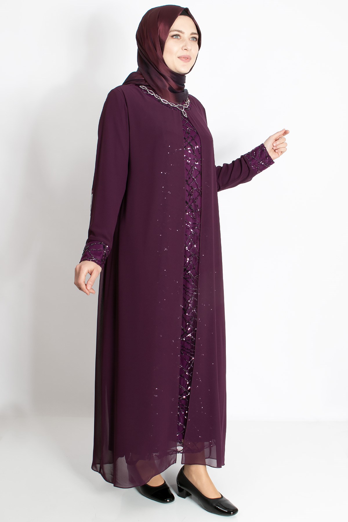 KOLYE ŞİFON DETAYLI ABİYEMDA2218-MÜRDÜMMDA