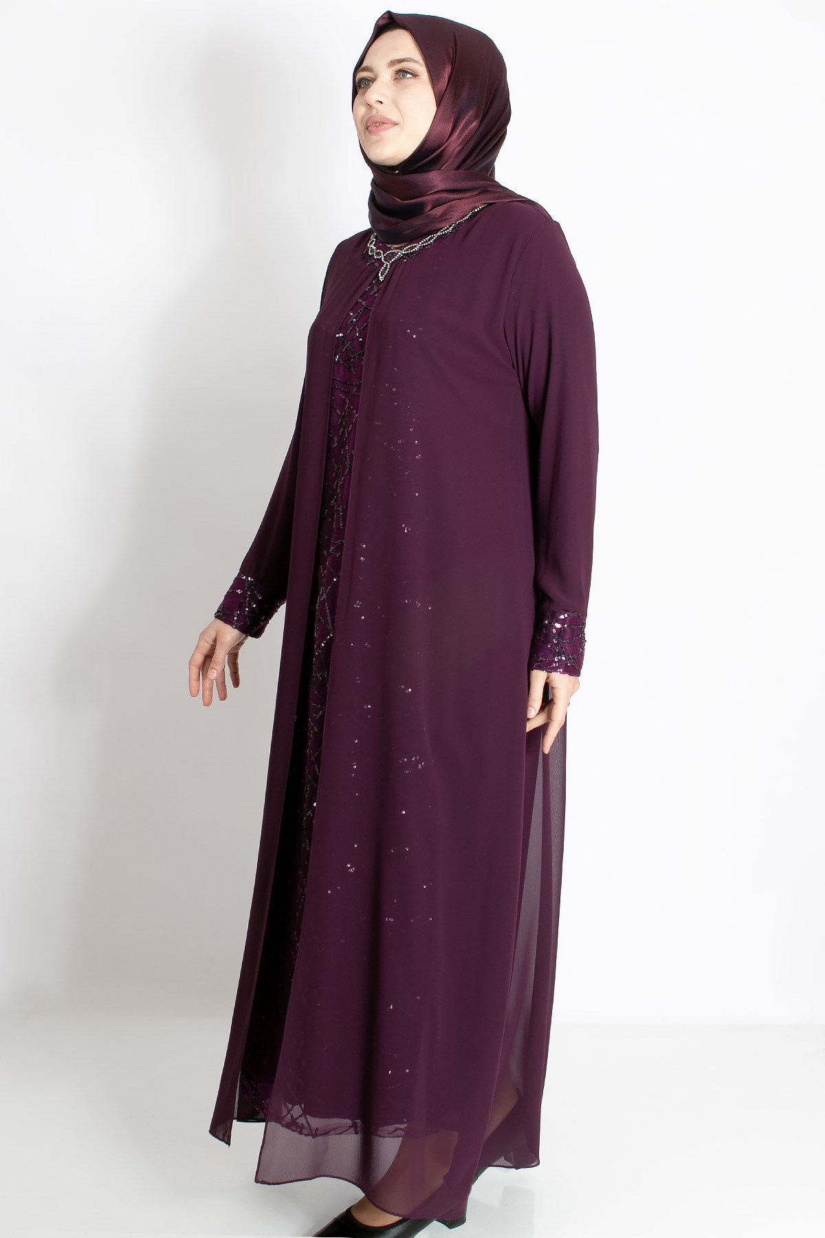 KOLYE ŞİFON DETAYLI ABİYEMDA2218-MÜRDÜMMDA