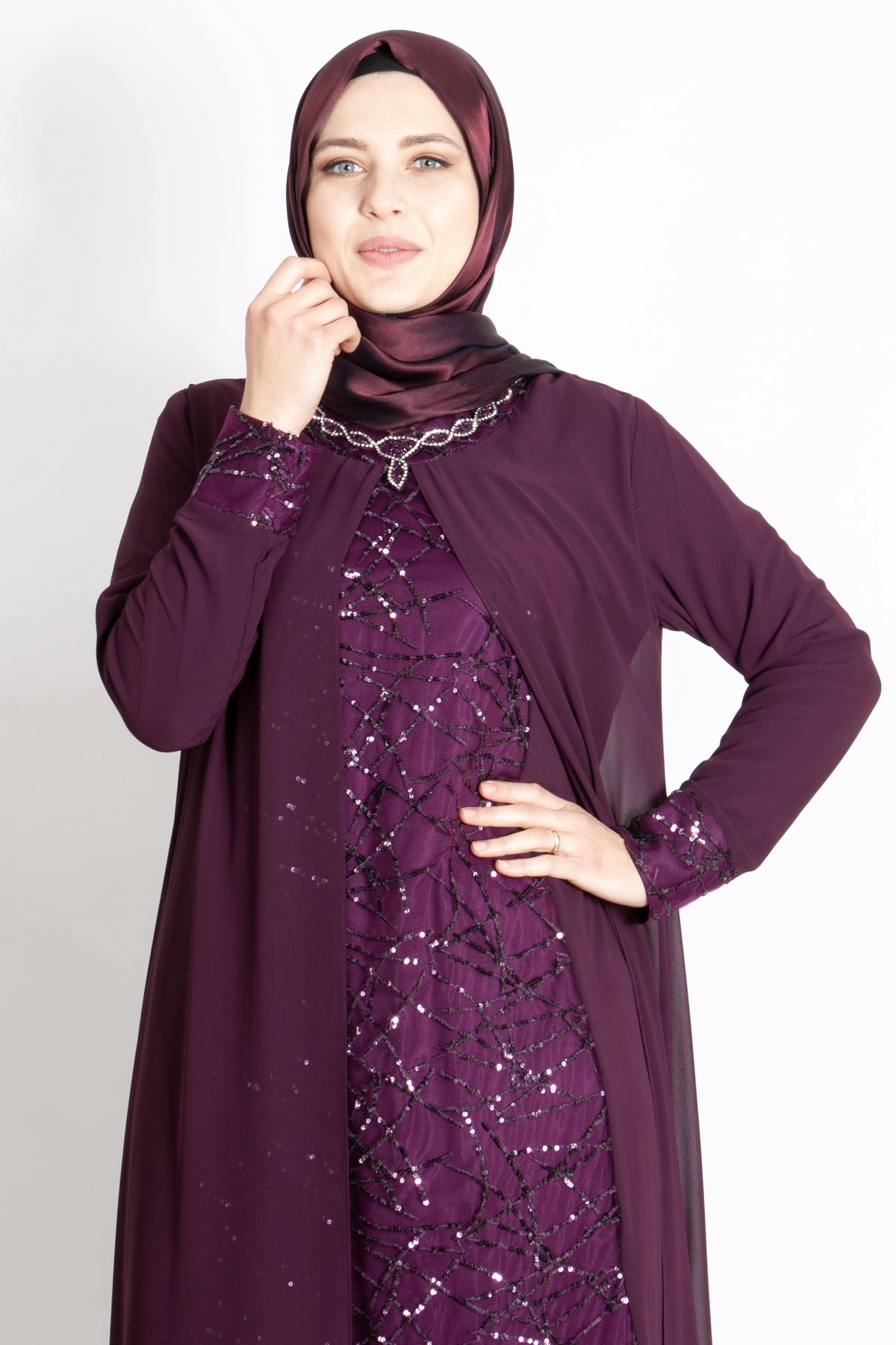 KOLYE ŞİFON DETAYLI ABİYEMDA2218-MÜRDÜMMDA
