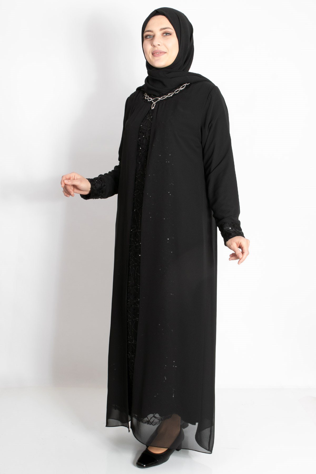 KOLYE ŞİFON DETAYLI ABİYEMDA2218-SİYAHMDA