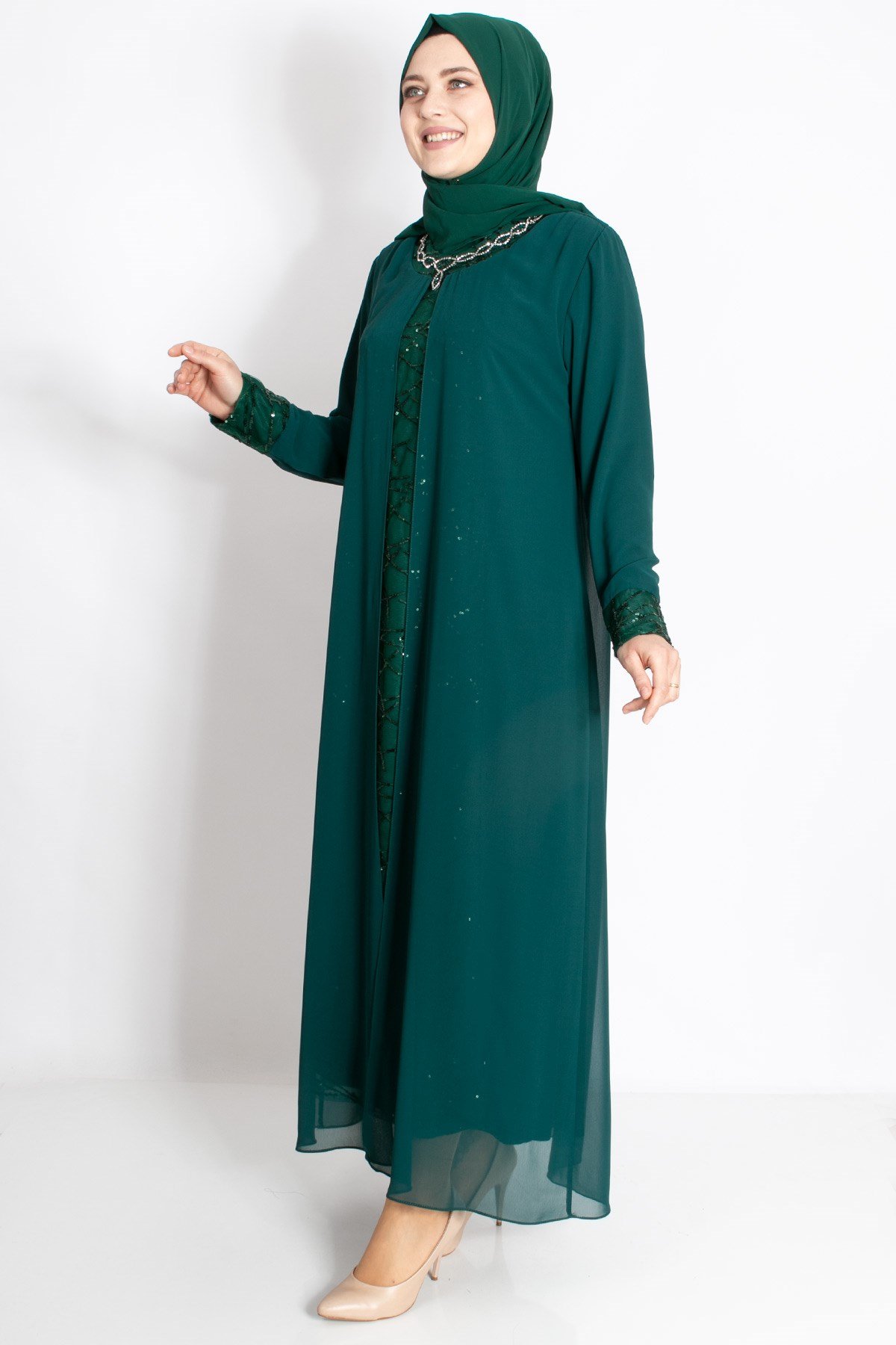 KOLYE ŞİFON DETAYLI ABİYEMDA2218-YEŞİLMDA