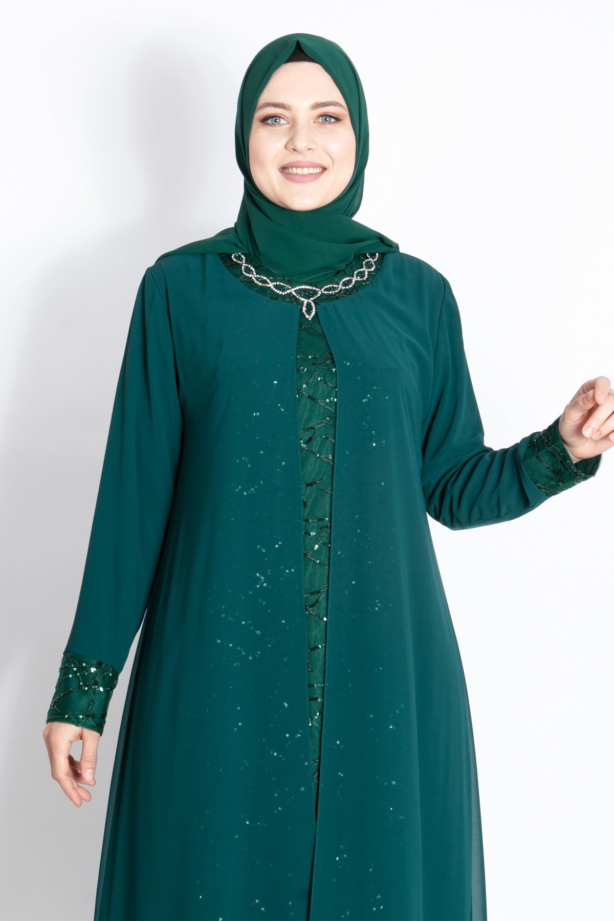 KOLYE ŞİFON DETAYLI ABİYEMDA2218-YEŞİLMDA