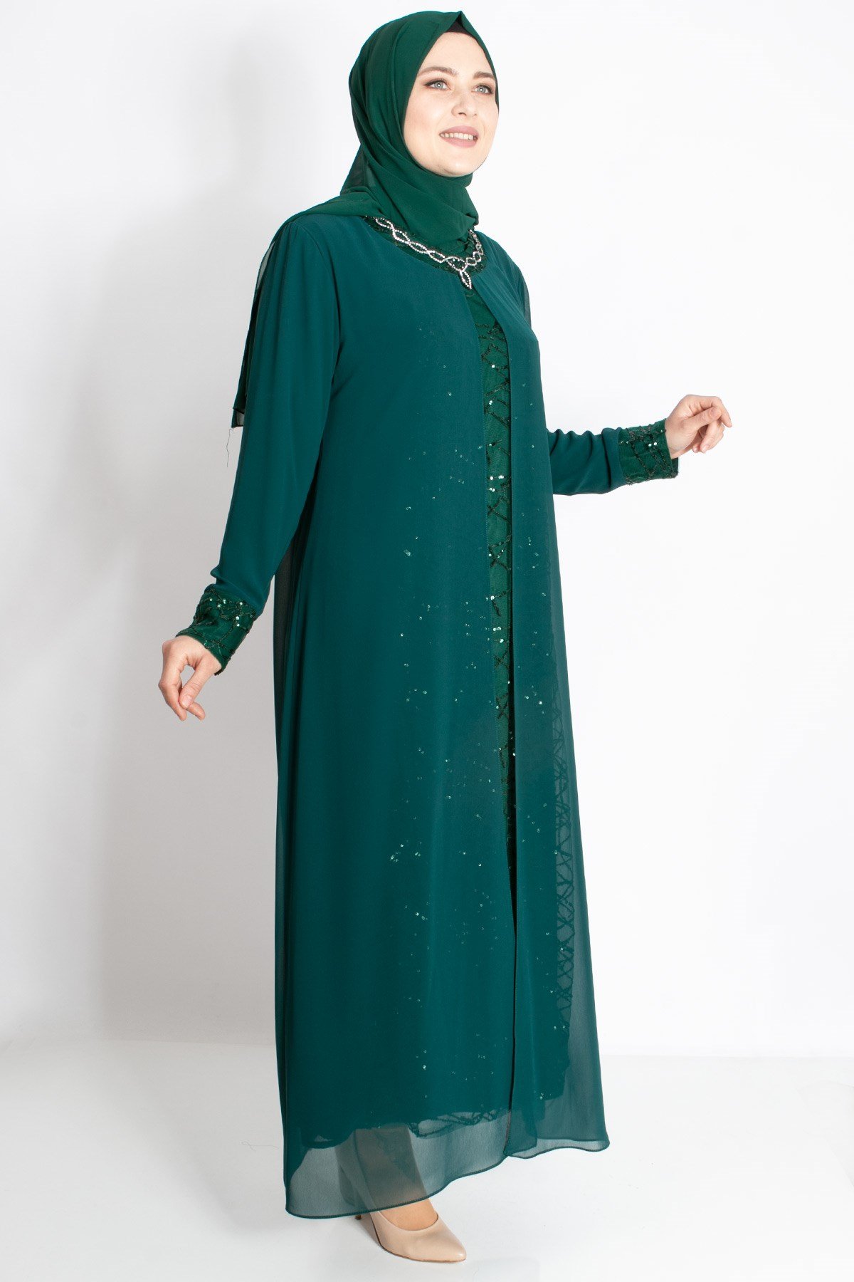 KOLYE ŞİFON DETAYLI ABİYEMDA2218-YEŞİLMDA