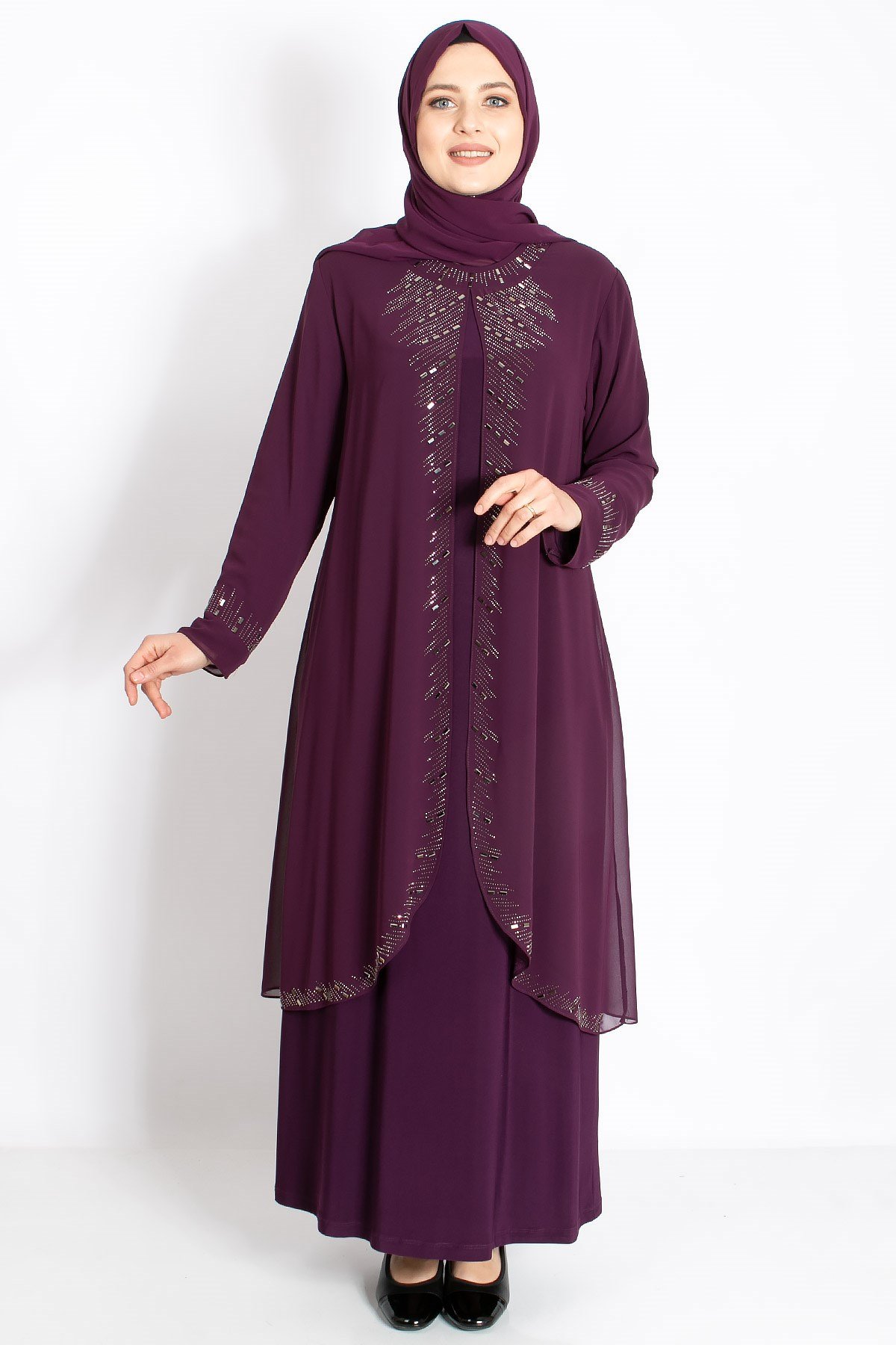 Taş İşleme Detaylı Abiye Mürdüm MDA2224MDA2224-MÜRDÜMMDA