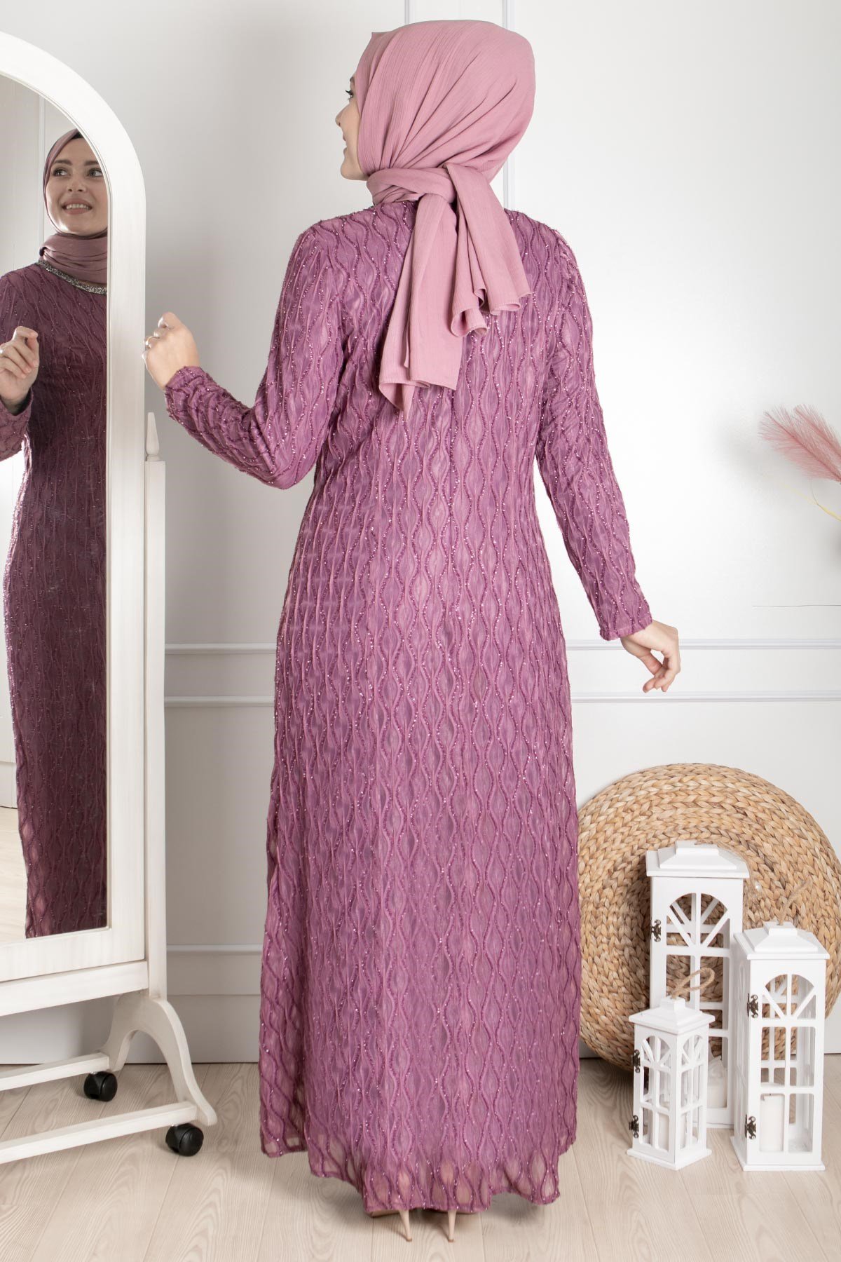 Taş İşleme Detaylı Simli Abiye Lila MDA2232MDA2232-LİLAMDA