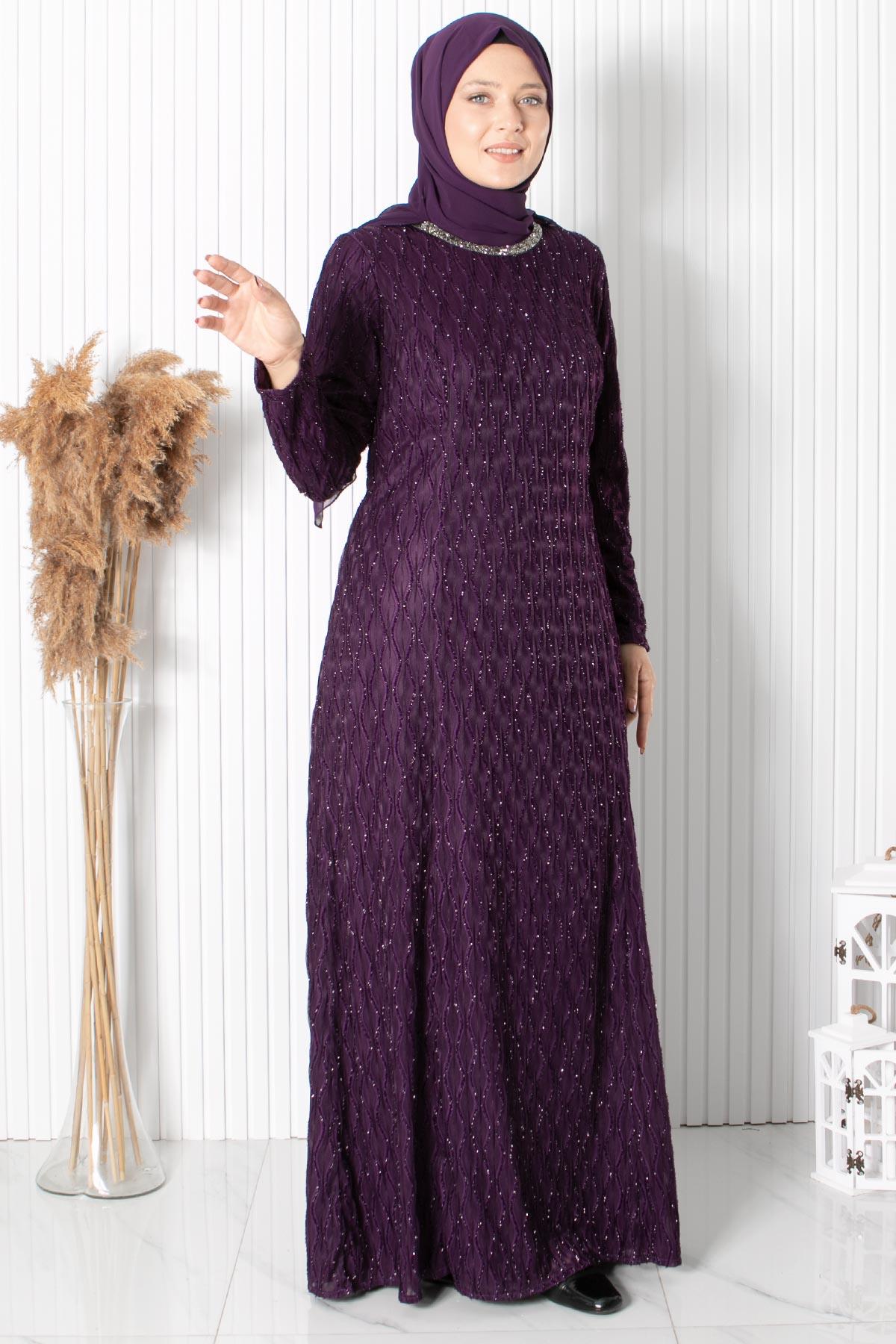 TAŞ İŞLEME DETAYLI SİMLİ ABİYEMDA2232-MÜRDÜMMDA