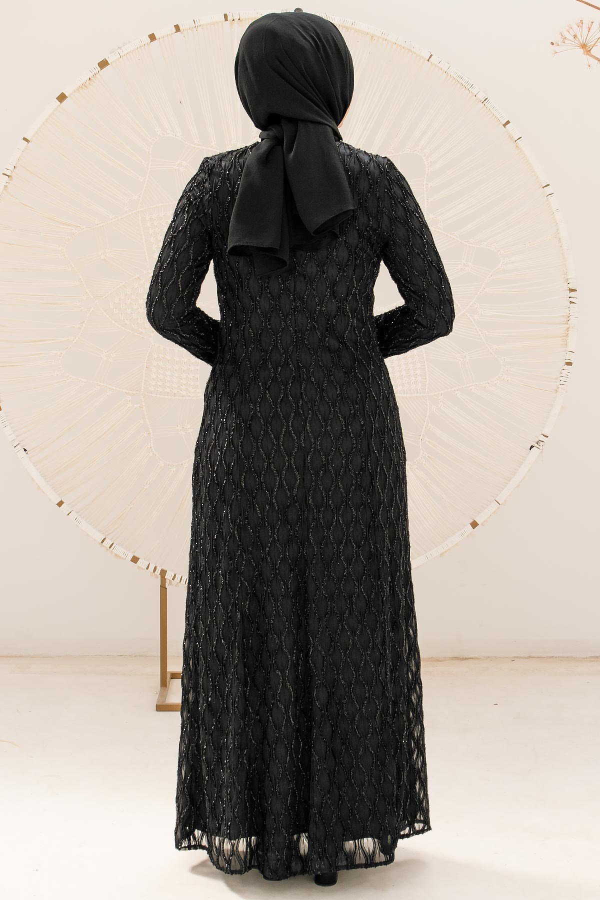 TAŞ İŞLEME DETAYLI SİMLİ ABİYEMDA2232-SİYAHMDA