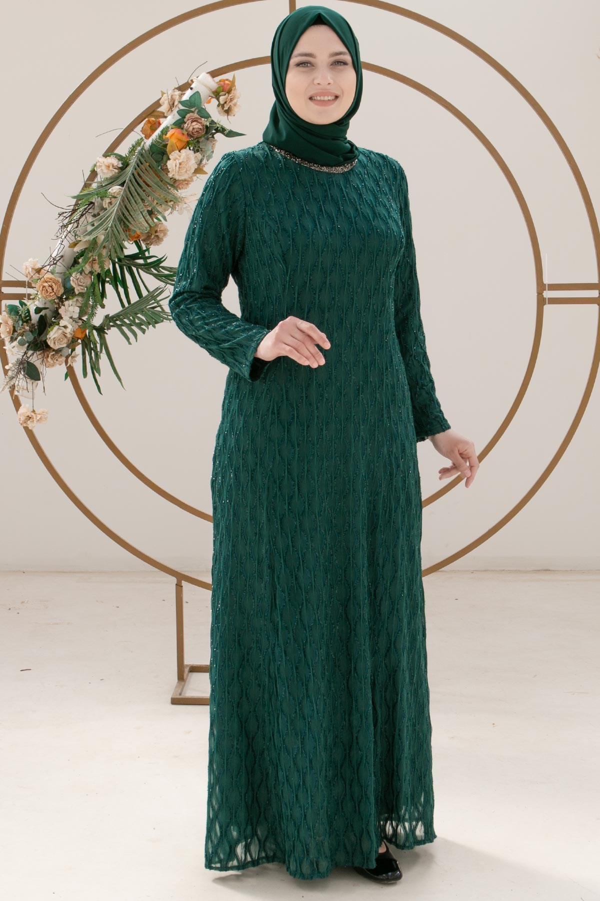 TAŞ İŞLEME DETAYLI SİMLİ ABİYEMDA2232-ZÜMRÜTMDA