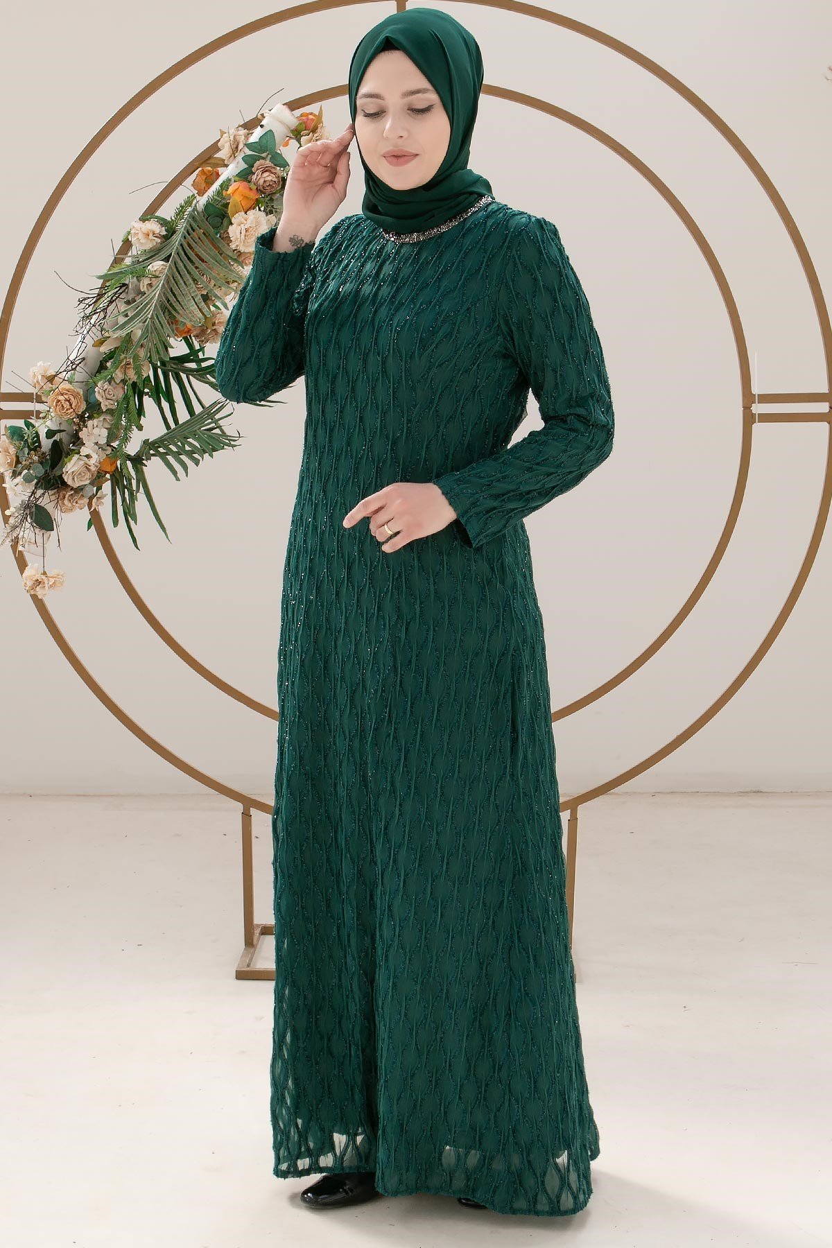 TAŞ İŞLEME DETAYLI SİMLİ ABİYEMDA2232-ZÜMRÜTMDA