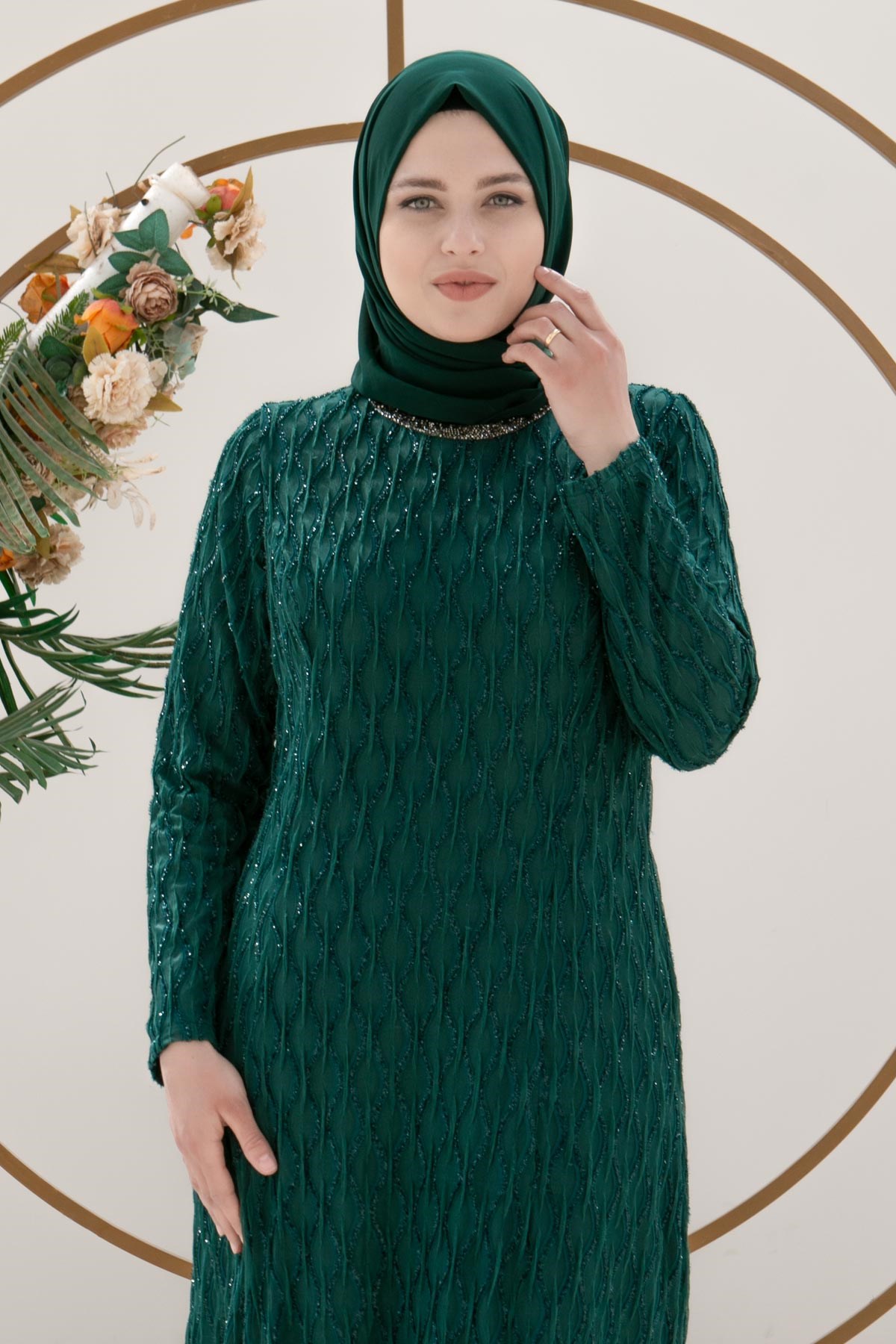 TAŞ İŞLEME DETAYLI SİMLİ ABİYEMDA2232-ZÜMRÜTMDA