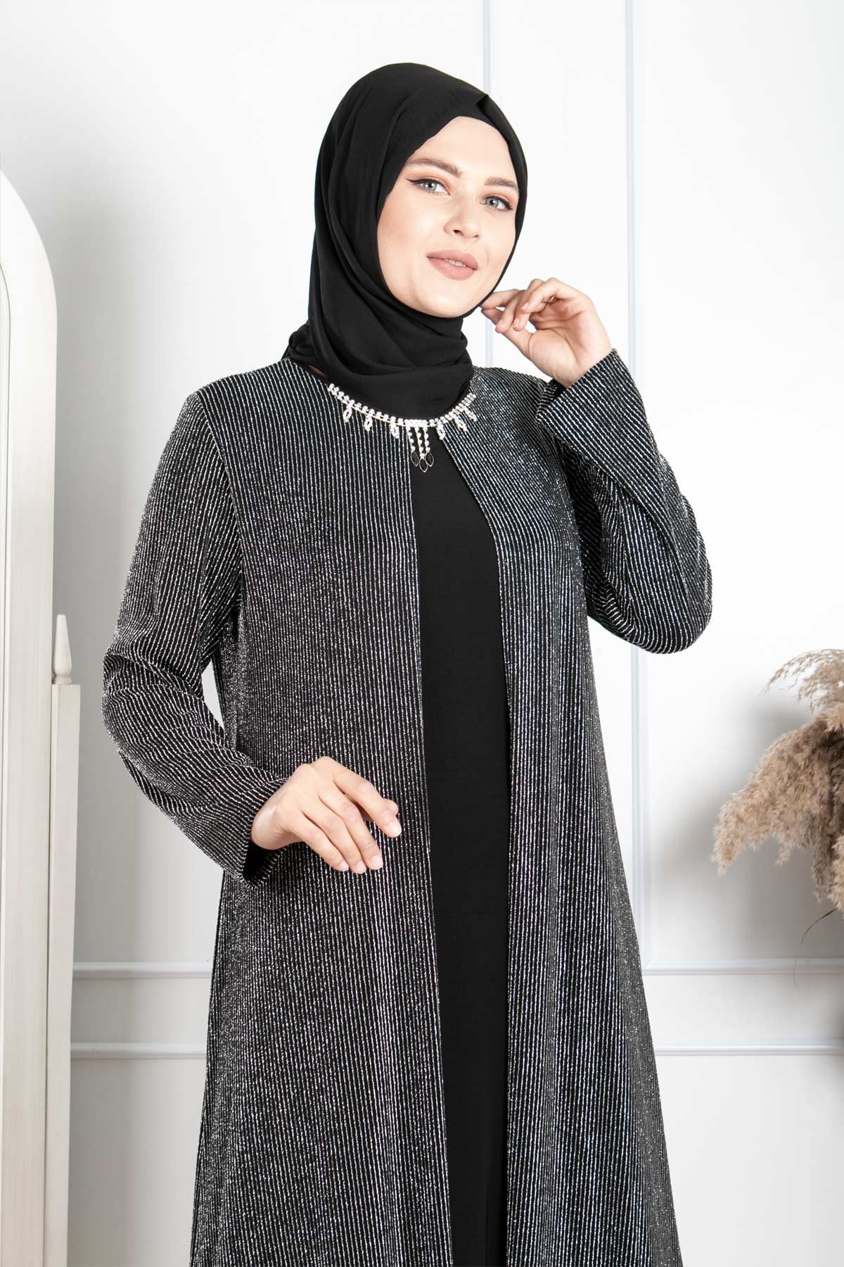 KOLYE DETAYLI SİMLİ ABİYEMDA2236-GÜMÜŞMDA