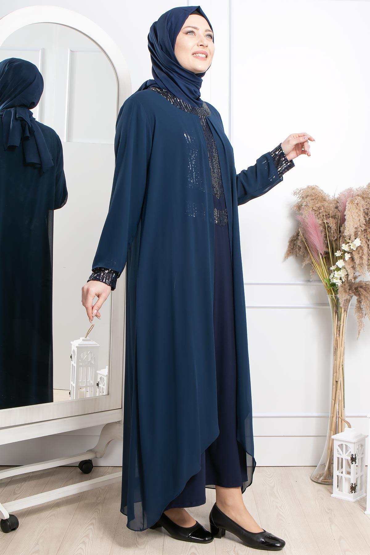 Pul Payet İşlemeli Abiye Lacivert MDA2305MDA2305-LACİVERTMDA