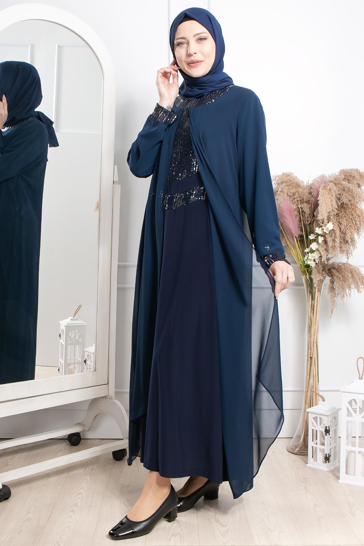 Pul Payet İşlemeli Abiye Lacivert MDA2305MDA2305-LACİVERTMDA