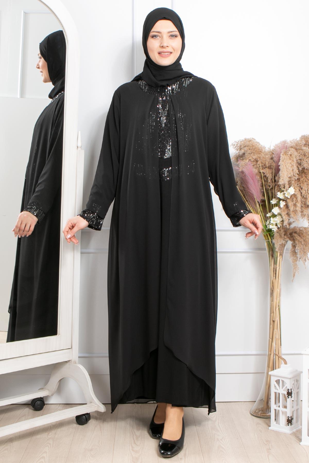 Pul Payet İşlemeli Abiye Siyah MDA2305MDA2305-SİYAHMDA