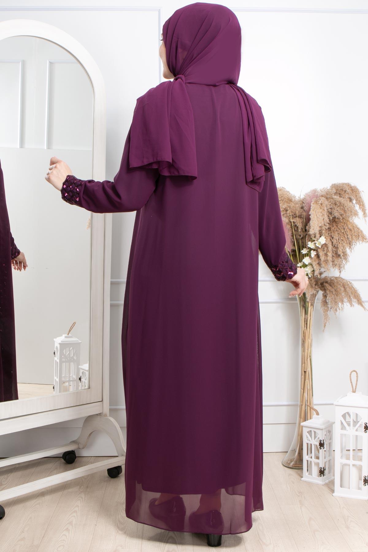 TAŞ İŞLEMELİ PUL PAYETLİ ABİYEMDA2307-MÜRDÜMMDA