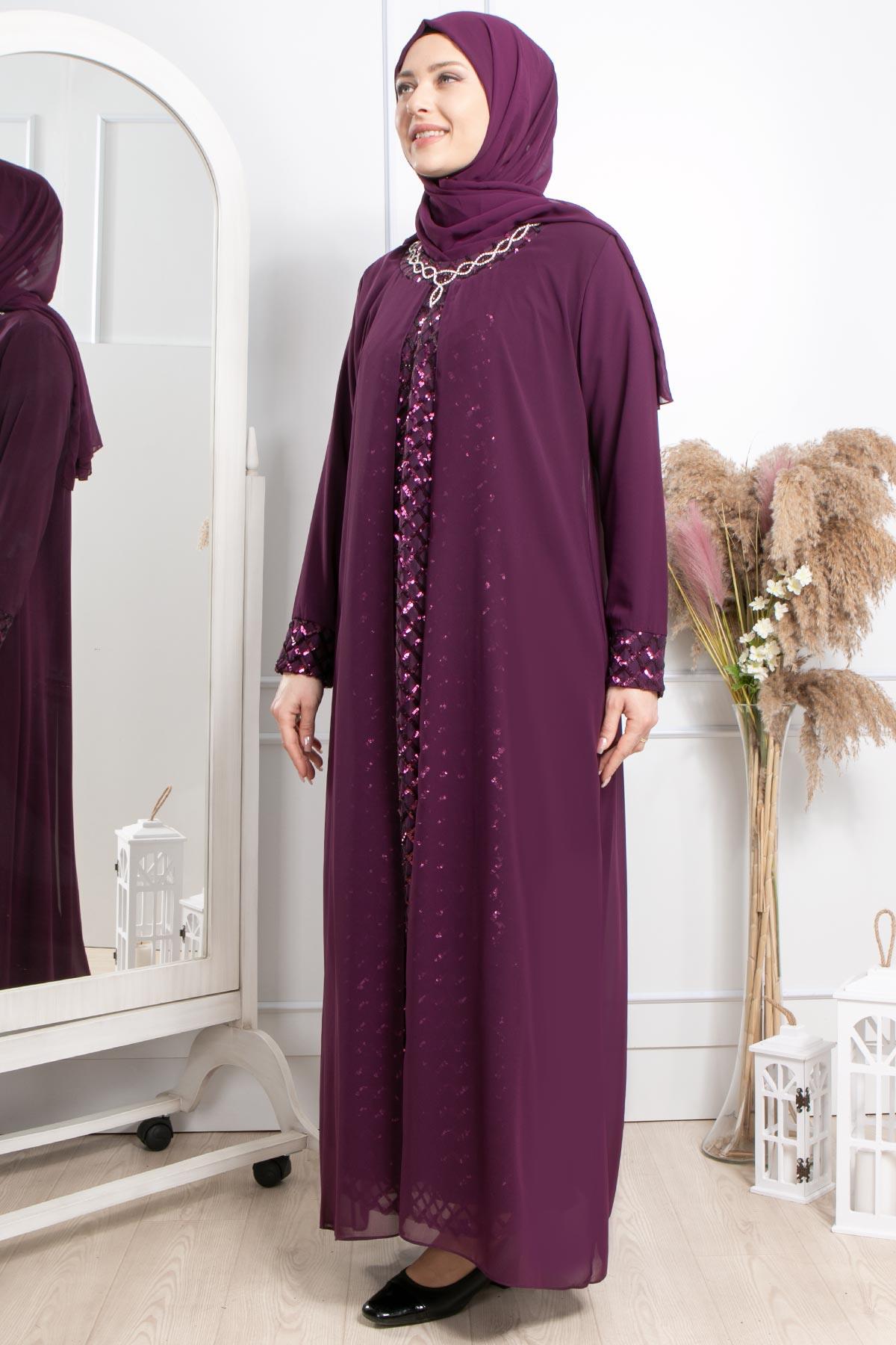 TAŞ İŞLEMELİ PUL PAYETLİ ABİYEMDA2307-MÜRDÜMMDA