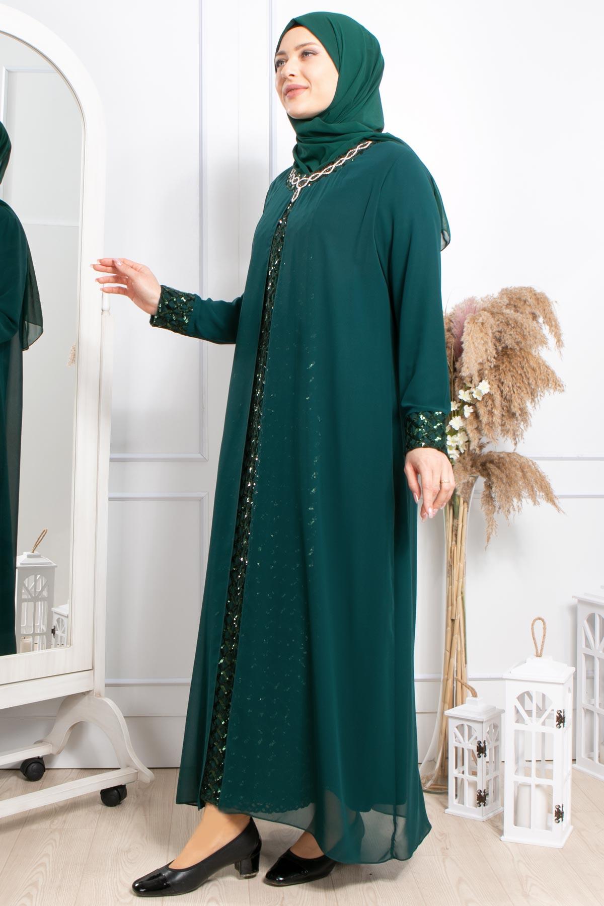 TAŞ İŞLEMELİ PUL PAYETLİ ABİYEMDA2307-ZÜMRÜTMDA