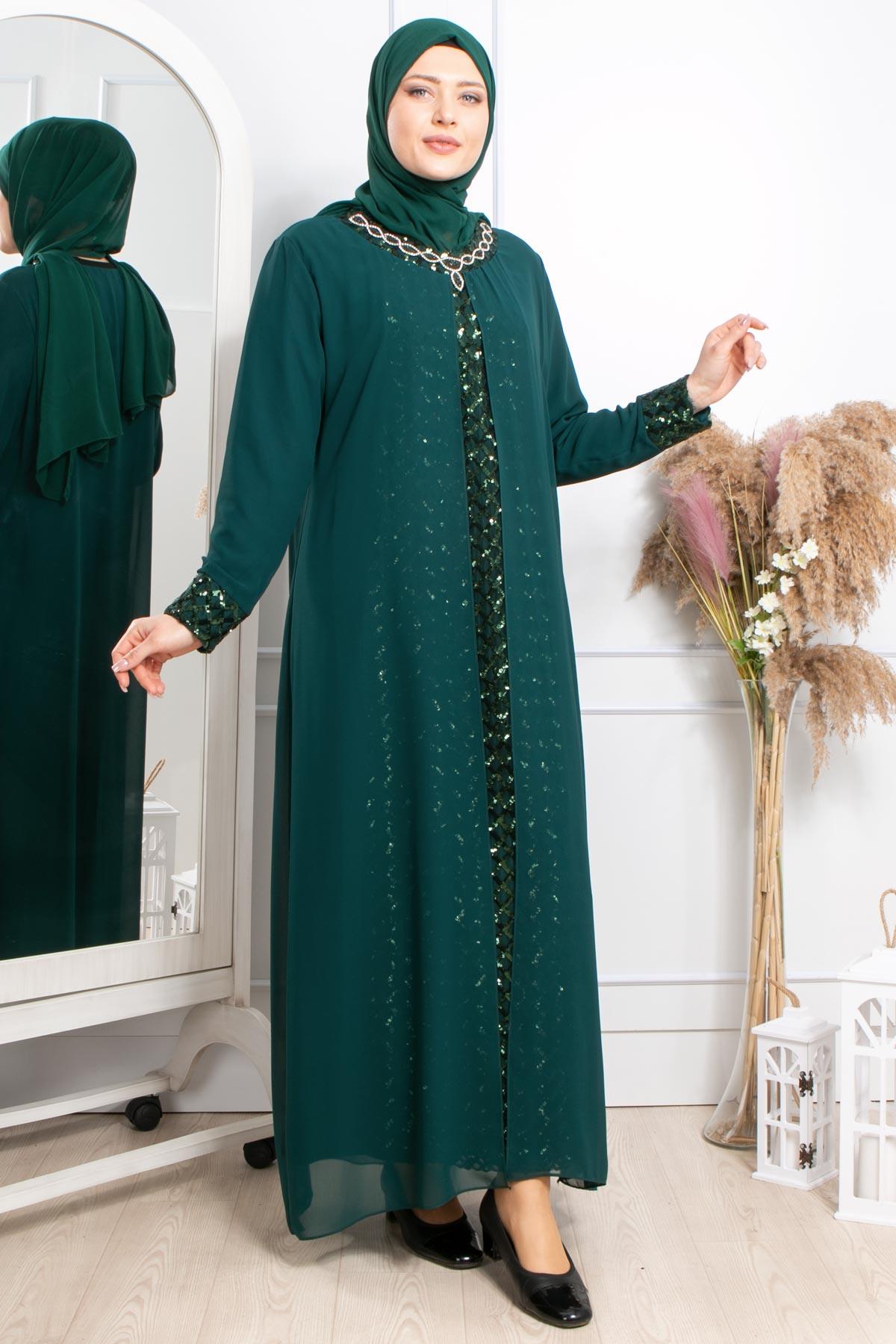 TAŞ İŞLEMELİ PUL PAYETLİ ABİYEMDA2307-ZÜMRÜTMDA