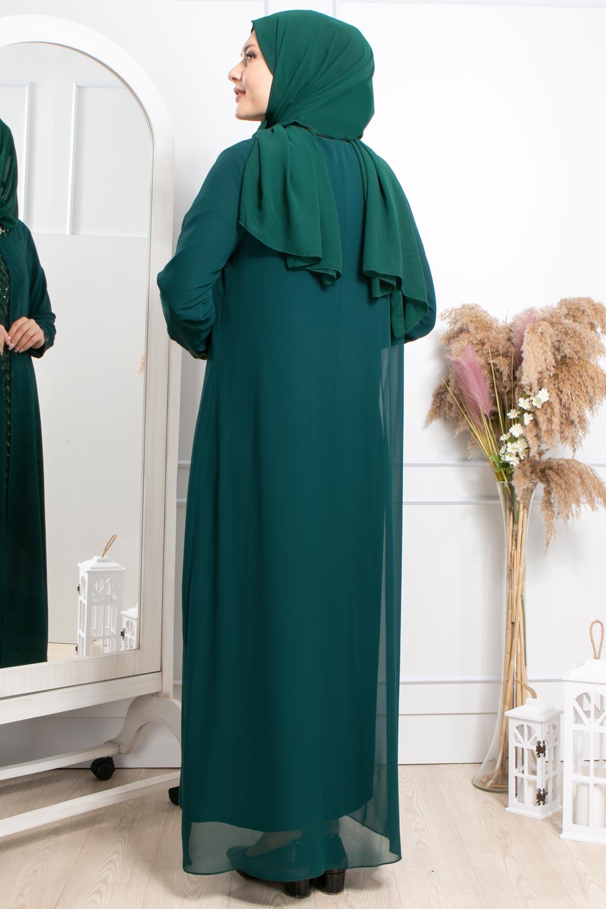 TAŞ İŞLEMELİ PUL PAYETLİ ABİYEMDA2307-ZÜMRÜTMDA