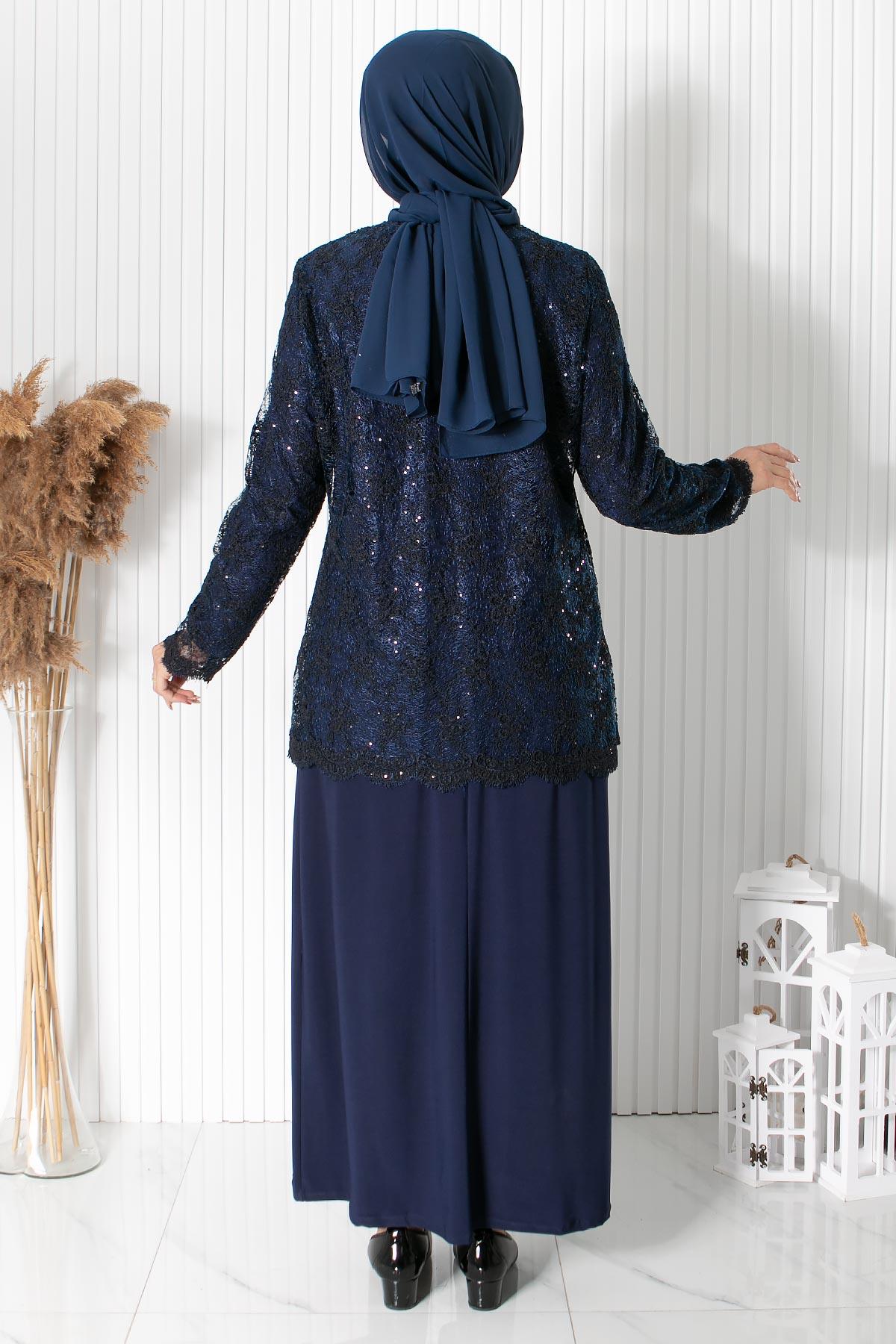 Lace Sequin Detailed Evening Dress Dark Blue MDA2311
MDA2311-LACİVERTMDA