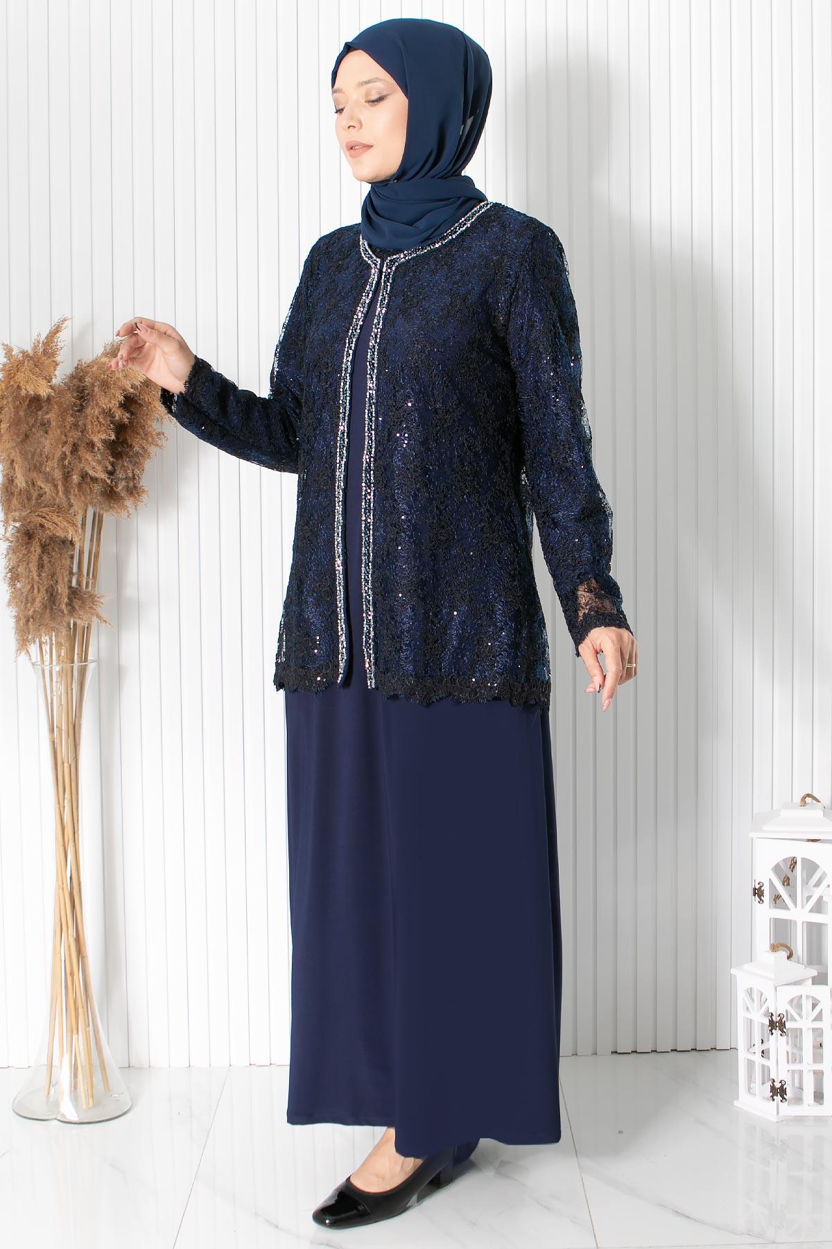 Lace Sequin Detailed Evening Dress Dark Blue MDA2311
MDA2311-LACİVERTMDA