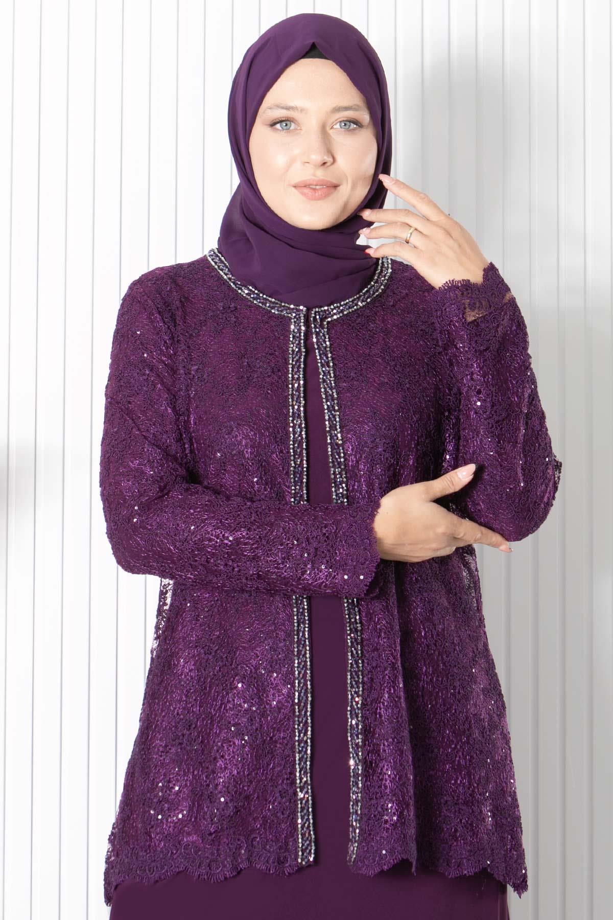 Abendkleid mit Spitze und Pailletten in Pflaume MDA2311
MDA2311-MÜRDÜMMDA