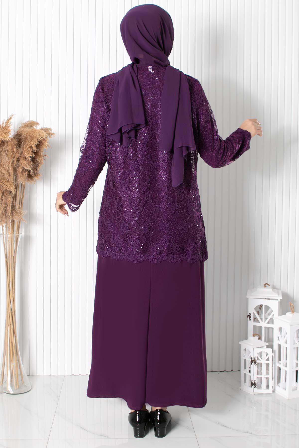 Abendkleid mit Spitze und Pailletten in Pflaume MDA2311
MDA2311-MÜRDÜMMDA