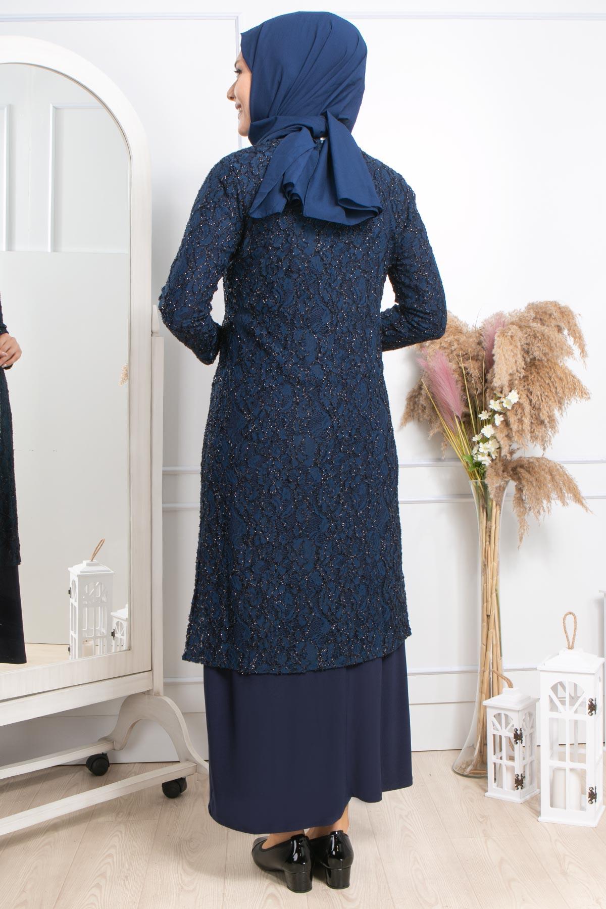 TAŞ İŞLEME DETAYLI ABİYEMDA2315-LACİVERTMDA