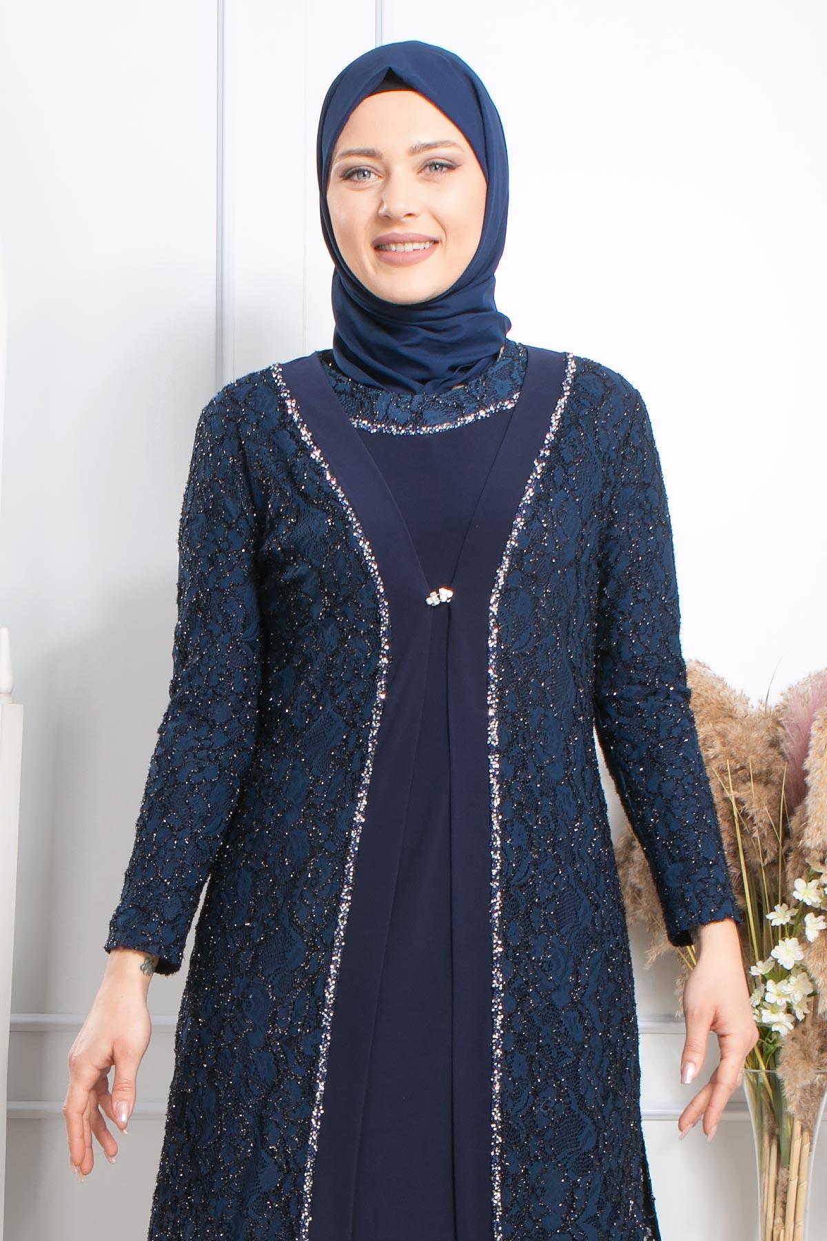 TAŞ İŞLEME DETAYLI ABİYEMDA2315-LACİVERTMDA