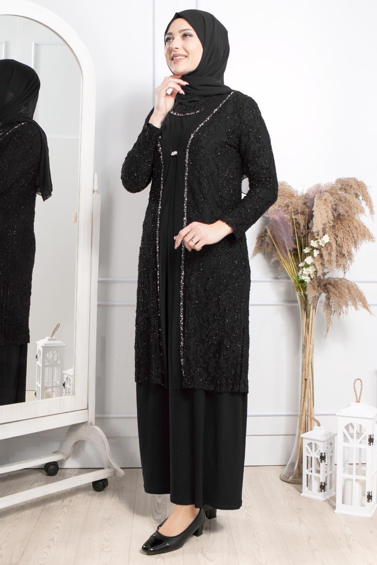 TAŞ İŞLEME DETAYLI ABİYEMDA2315-SİYAHMDA