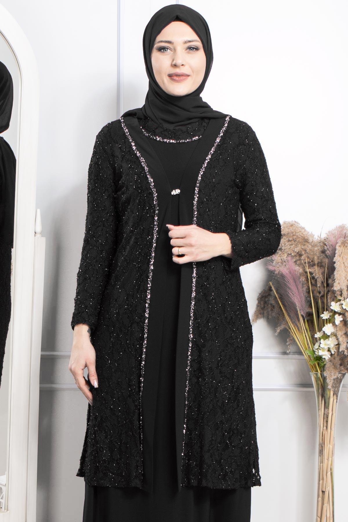 TAŞ İŞLEME DETAYLI ABİYEMDA2315-SİYAHMDA