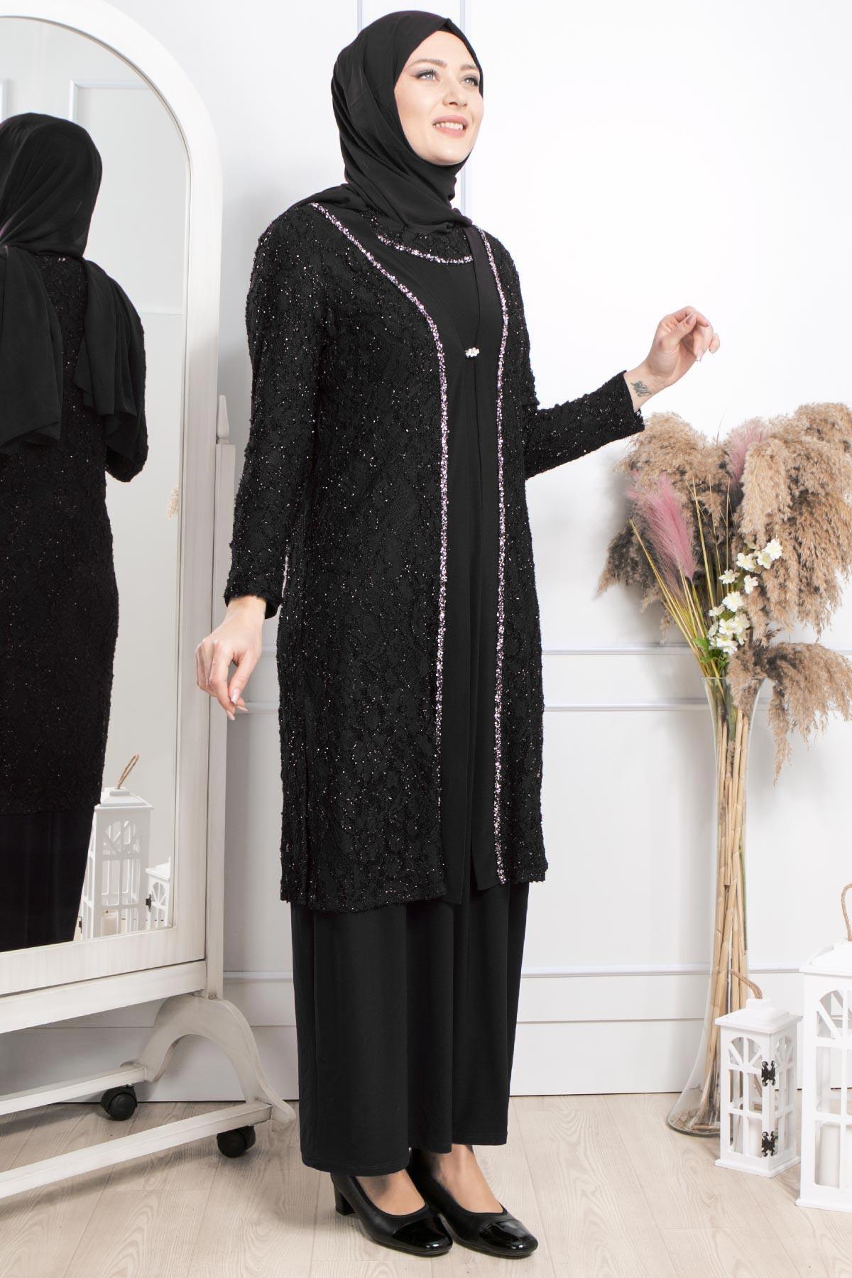 TAŞ İŞLEME DETAYLI ABİYEMDA2315-SİYAHMDA