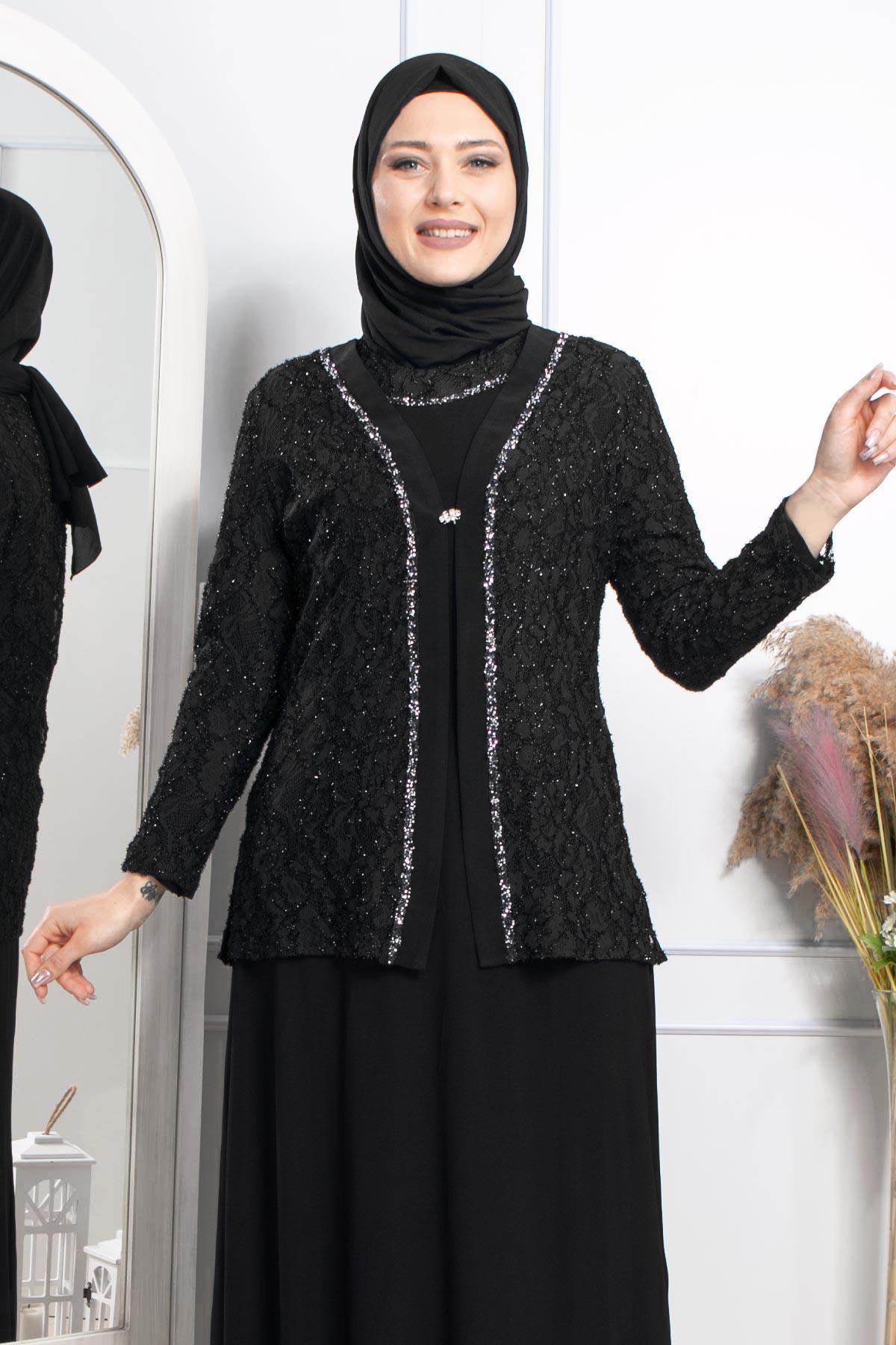 TAŞ İŞLEME DETAYLI ABİYEMDA2315-SİYAHMDA