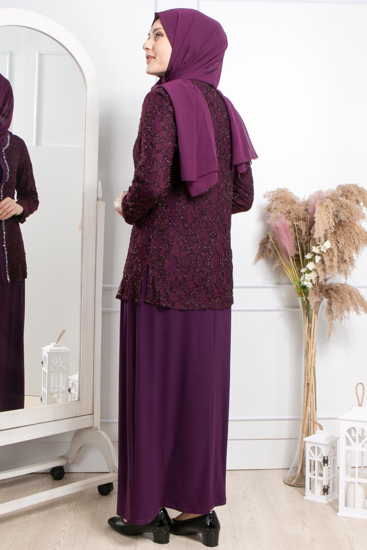 TAŞ İŞLEME DETAYLI SİMLİ ABİYEMDA2317-MÜRDÜMMDA