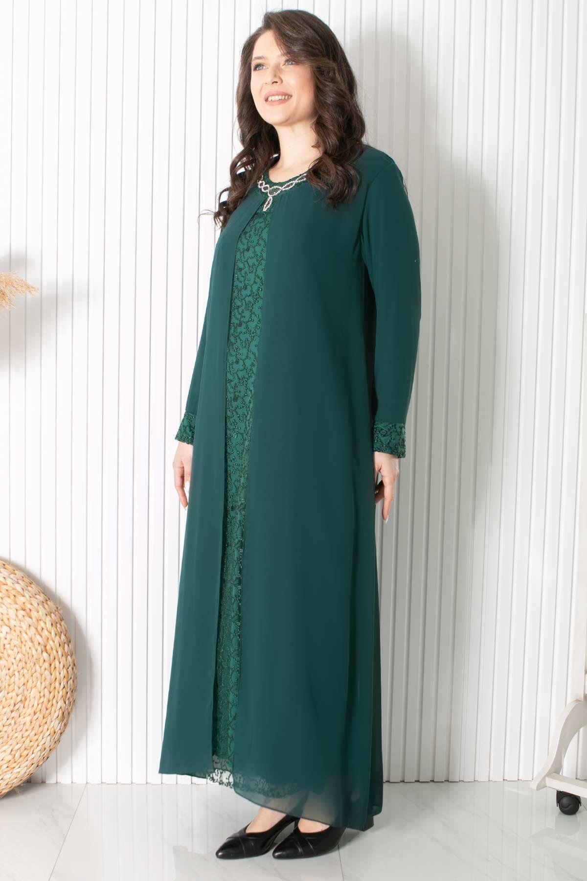 KOLYE DETAYLI ABİYEMDA2418-YEŞİLMDA