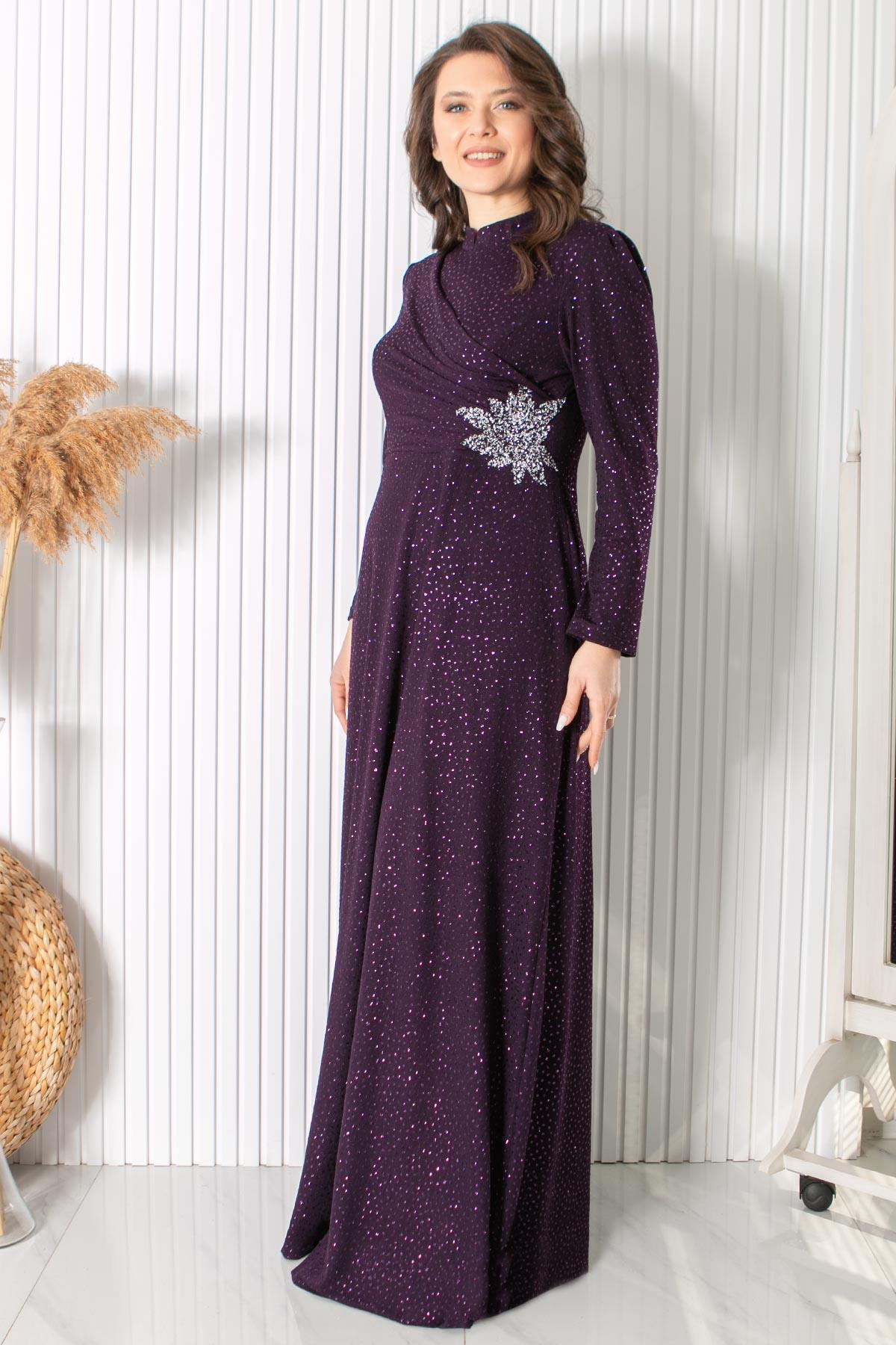 SİMLİ TAŞ BASKI DETAYLI ABİYEMDA2424-MÜRDÜMMDA