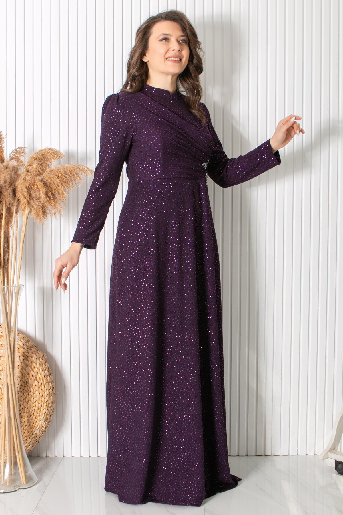 SİMLİ TAŞ BASKI DETAYLI ABİYEMDA2424-MÜRDÜMMDA