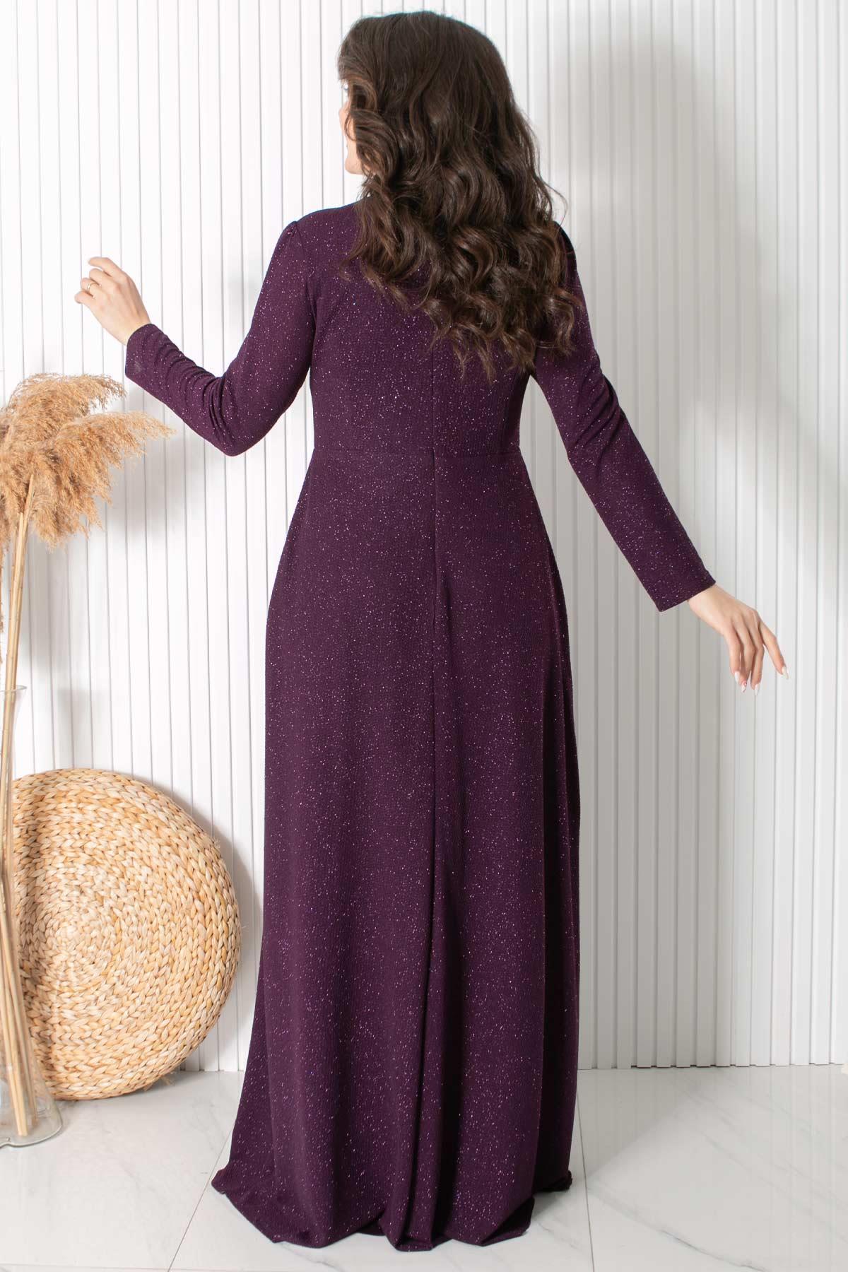 Simli Taş Baskı Detaylı Abiye Mürdüm MDA2430MDA2430-MÜRDÜMMDA