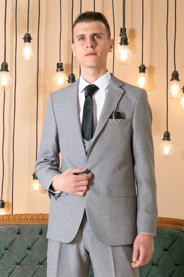 Pants - Vest - Jacket - 3 Piece Suit - Lined - Grey -  MDV100MDV100-GRİModaviki