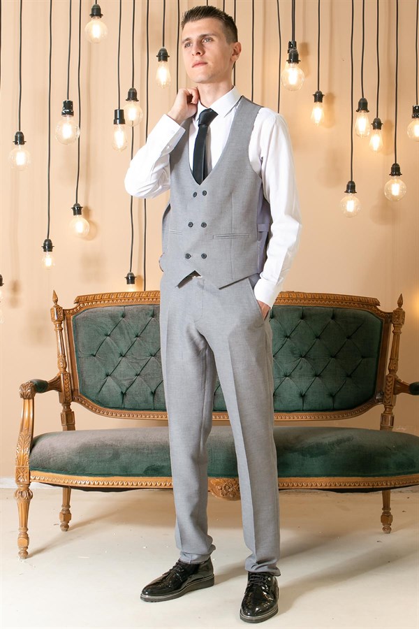 Pants - Vest - Jacket - 3 Piece Suit - Lined - Grey -  MDV100MDV100-GRİModaviki