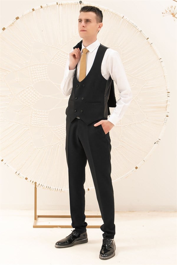 Pantalon - Gilet - Veste - 3 Piece Suit - Doublure - Noir - MDV100MDV100-SİYAHModaviki