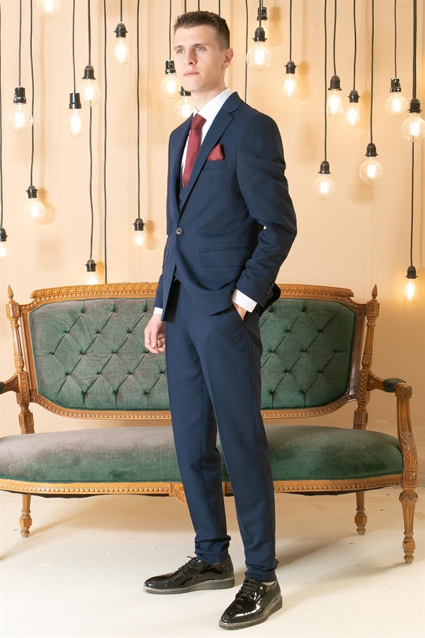 Pants - Vest - Jacket - 3 Piece Suit - Lined - Navy Dark Blue -  MDV101MDV101-LACİVERTModaviki
